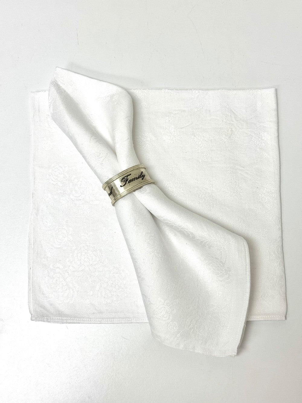 Vintage Rose Damask White Linen Napkins Set of 8|5106