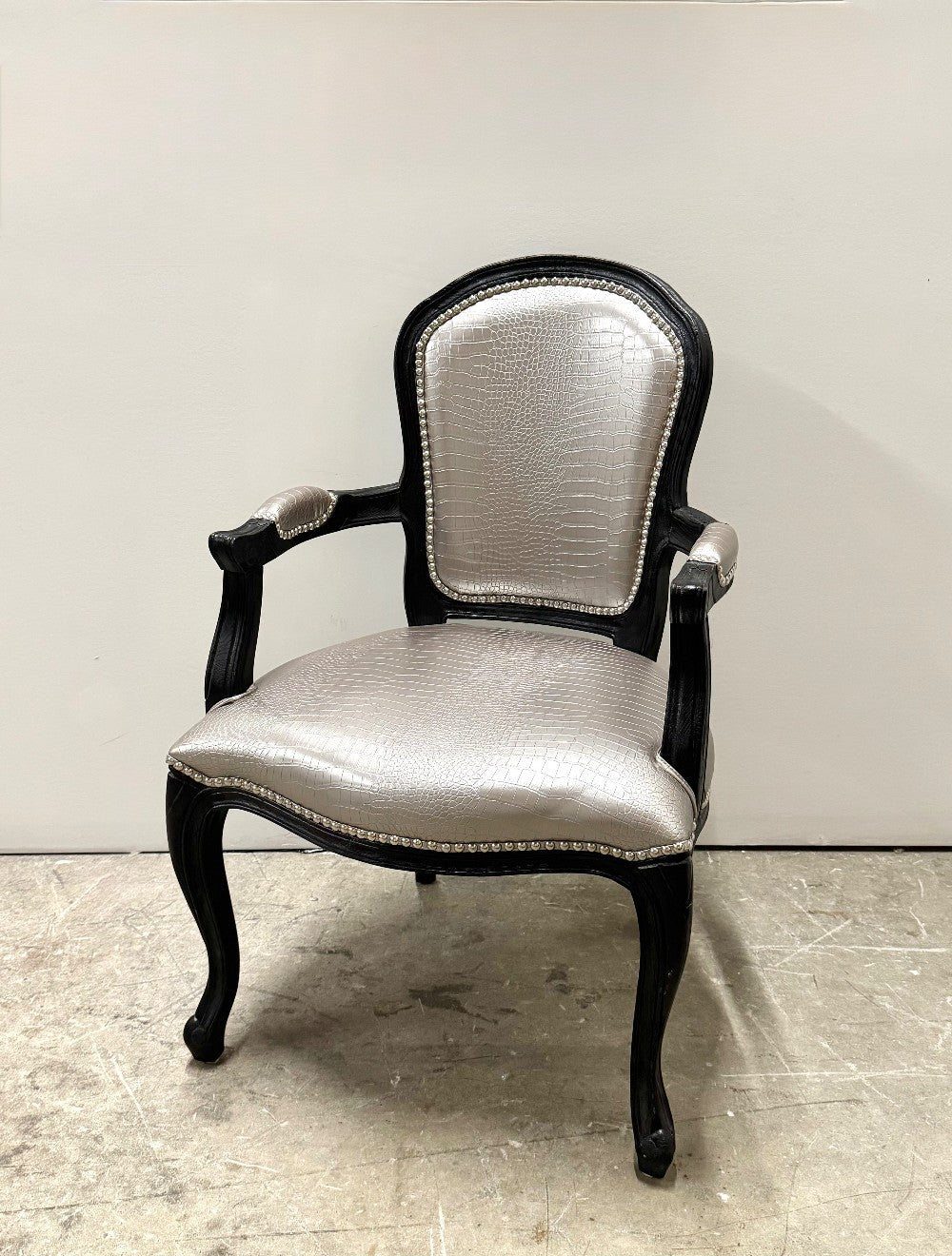 Metallic Silver Faux Crocodile Arm Chair|7285