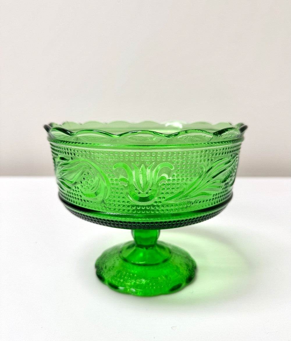 Vintage Emerald Green Footed Bowl|6559