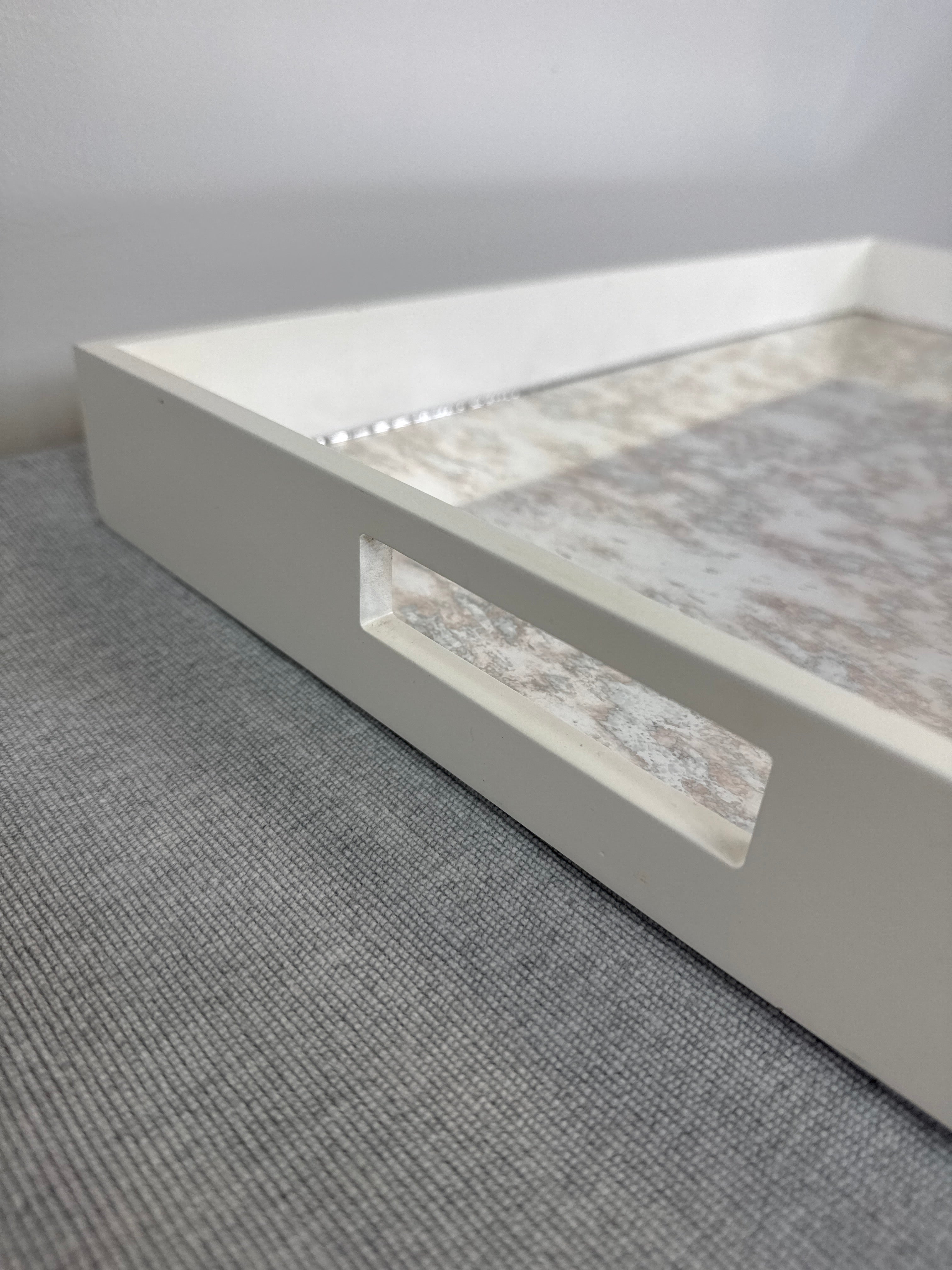 White Wood & Antique Mirror Tray