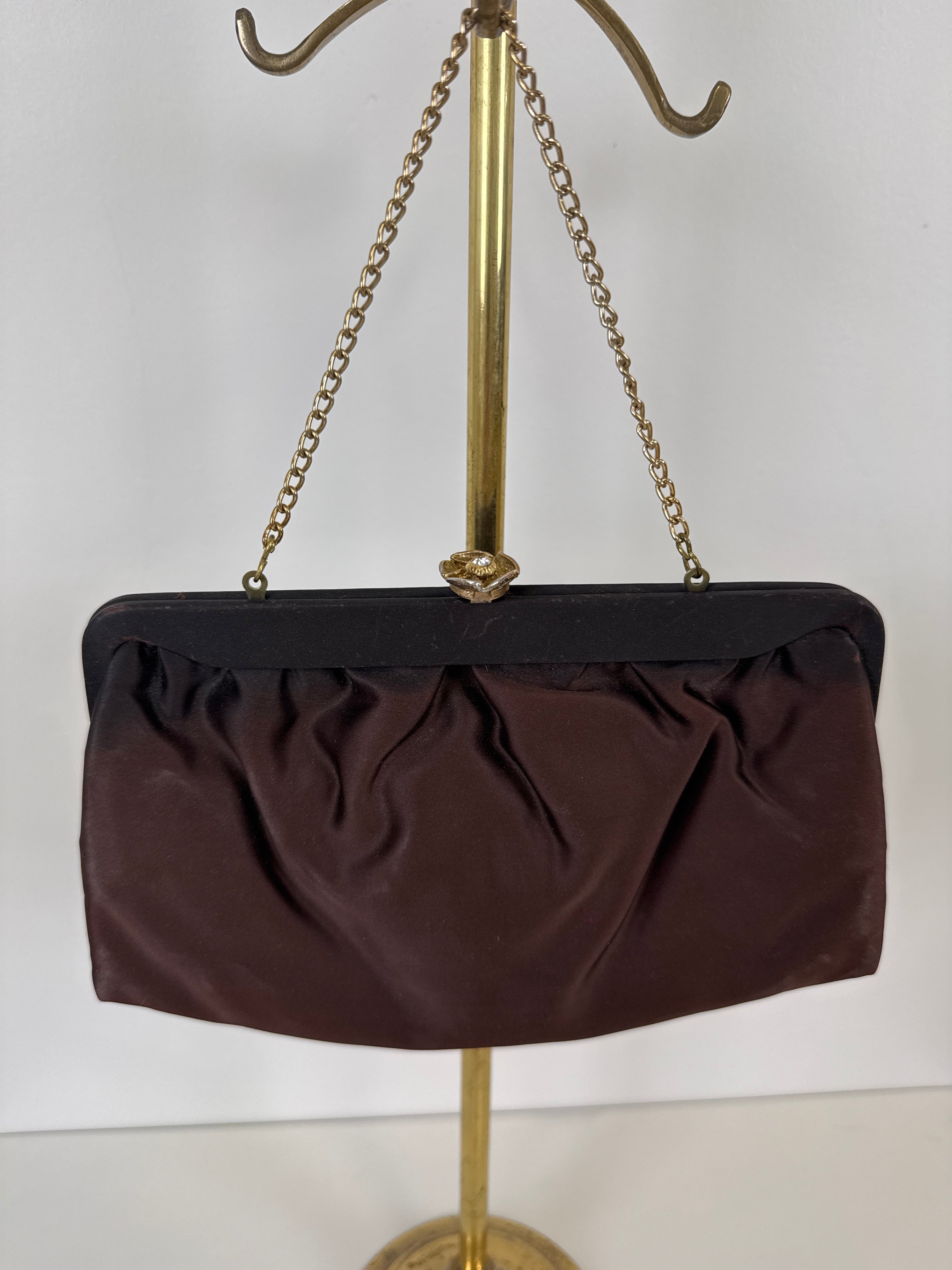 Vintage Brown Satin Evening Purse