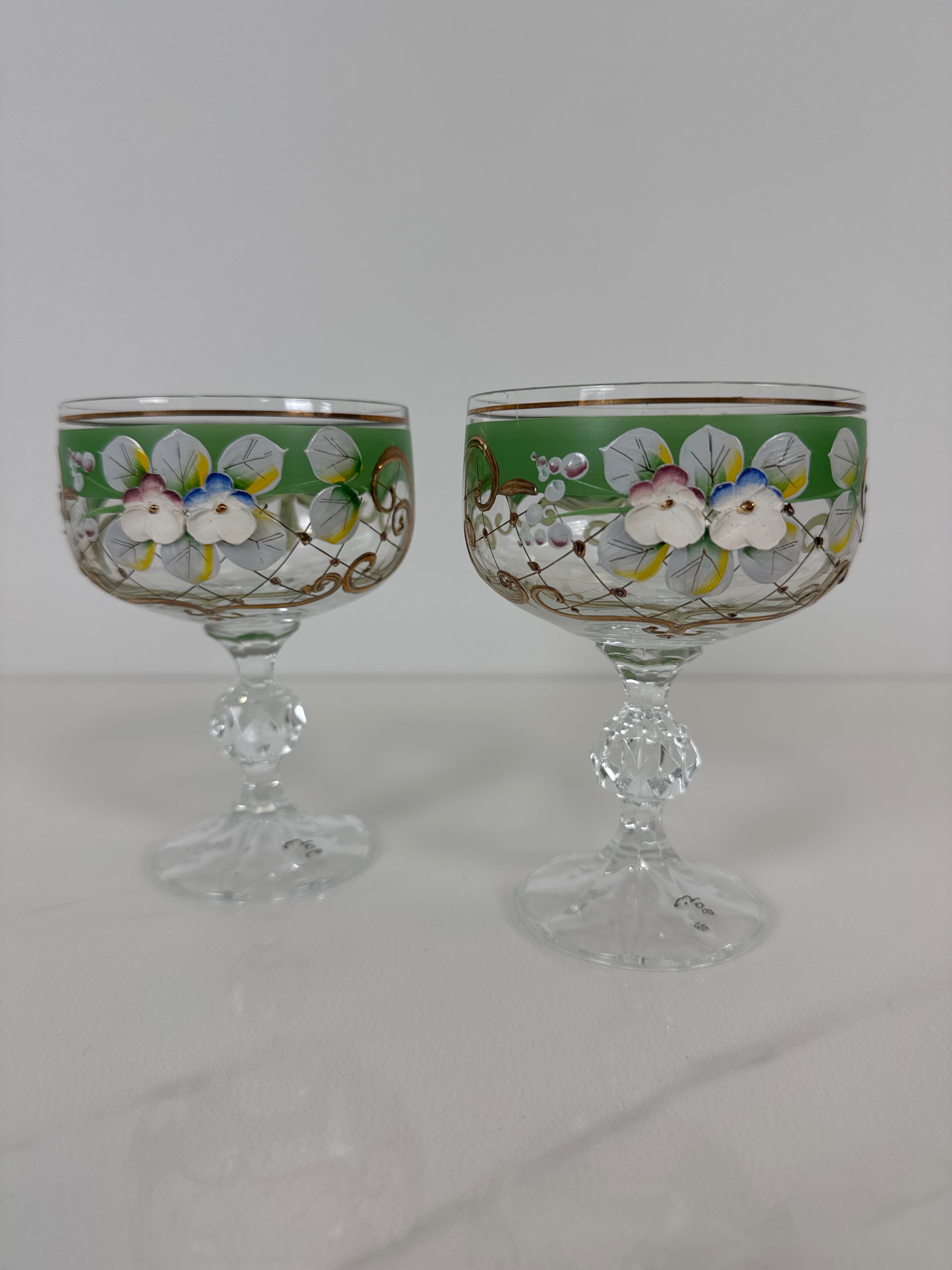 Bohemian Enamelled Crystal Goblets Set of 2