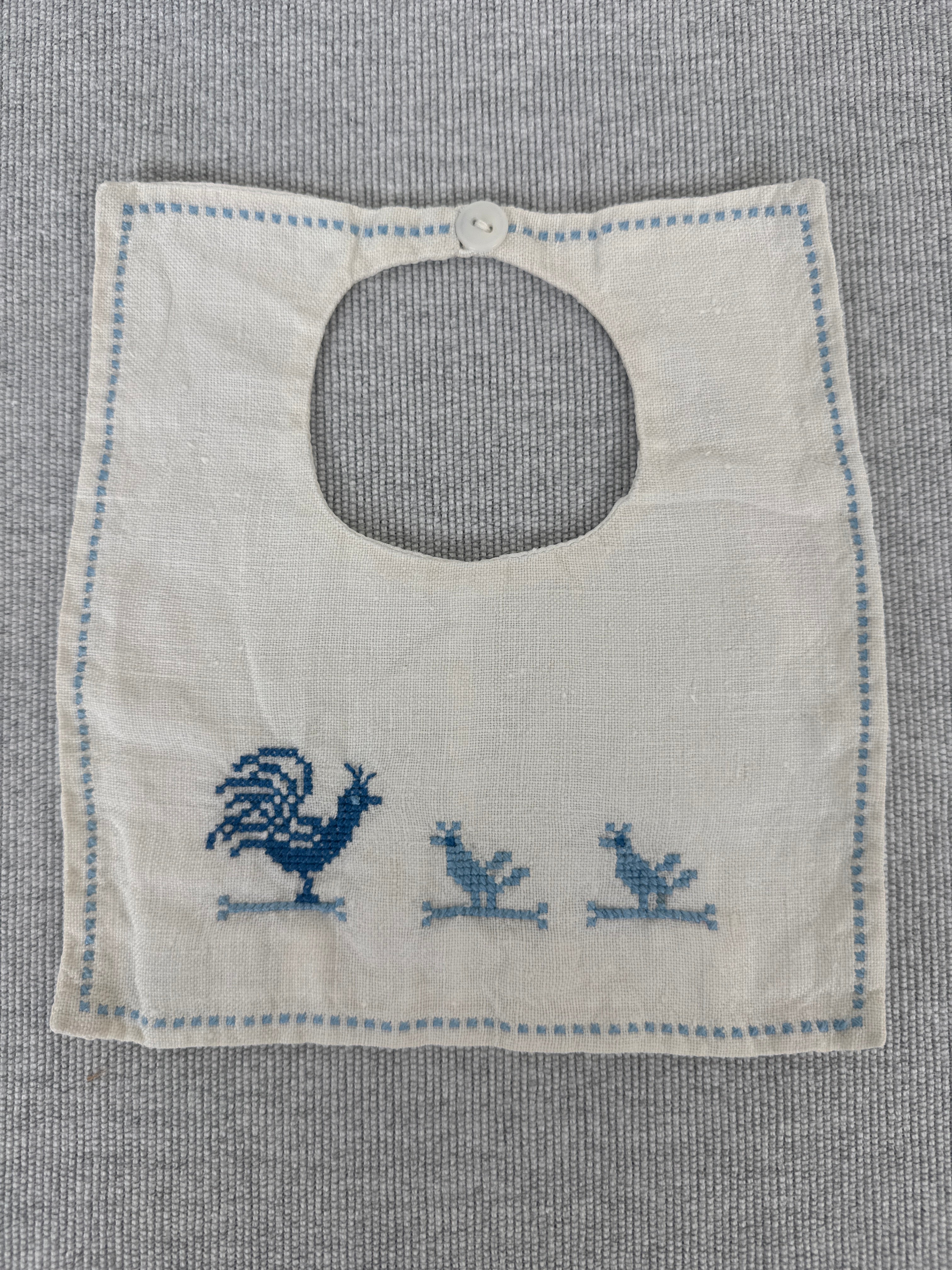 Vintage Pair of Hand-made Linen Baby Bibs