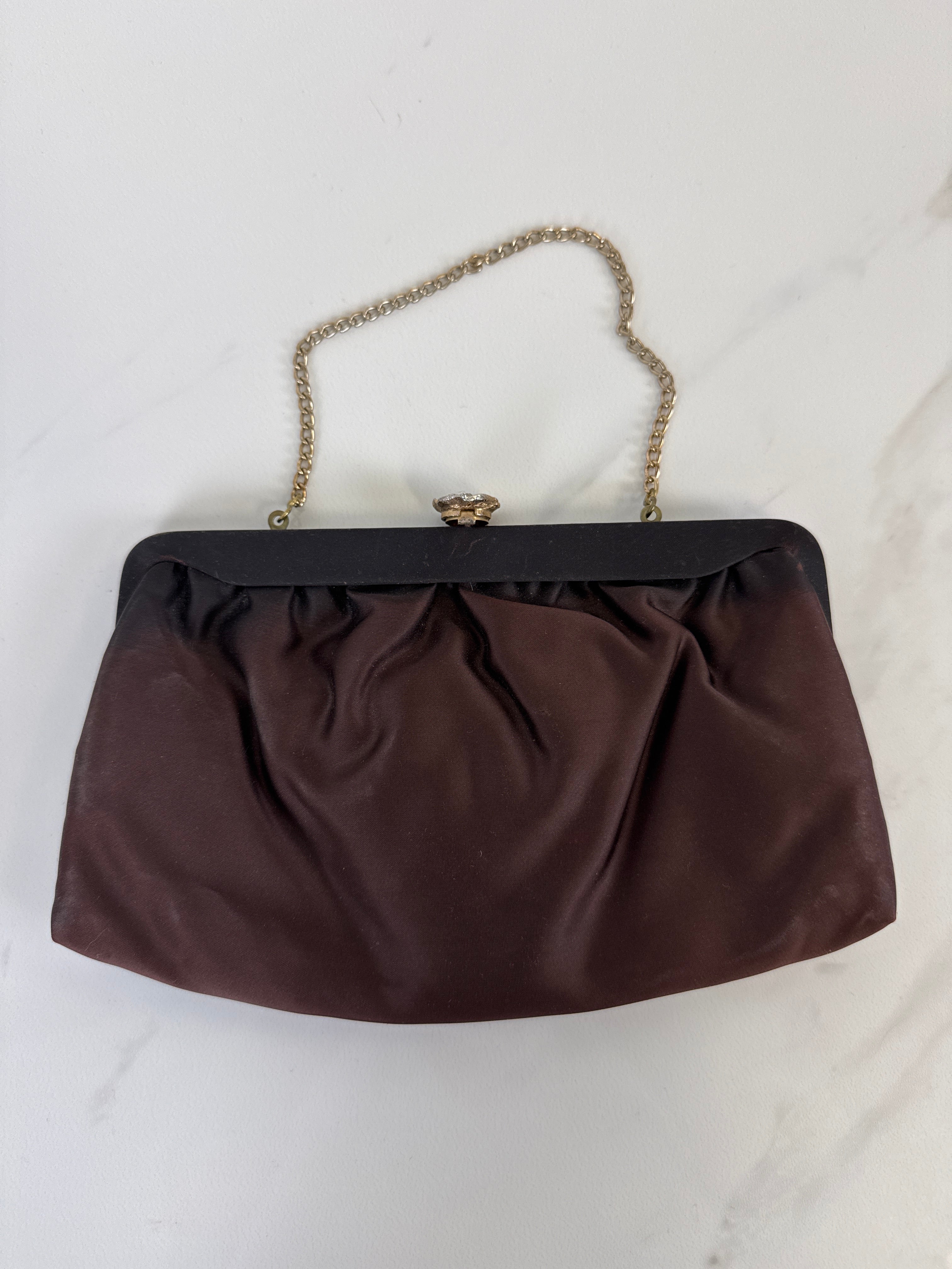 Vintage Brown Satin Evening Purse