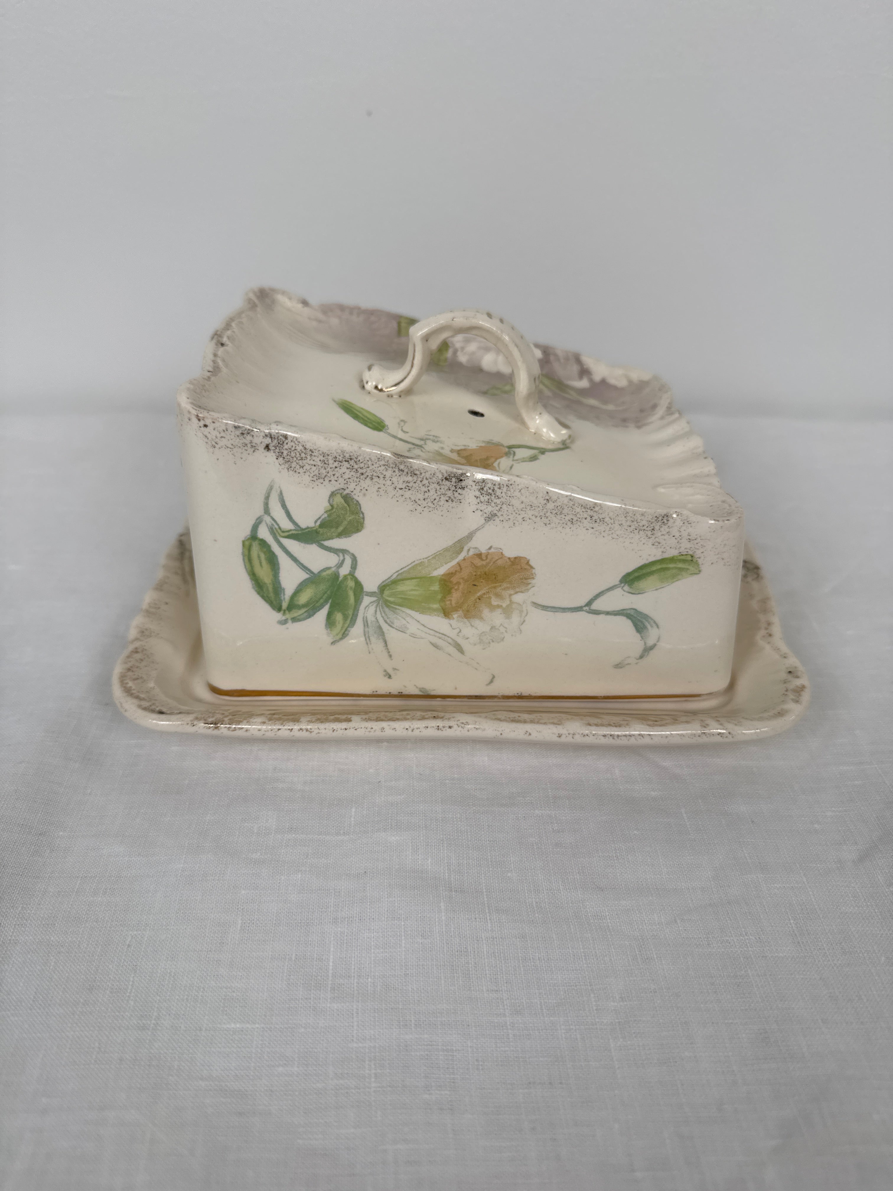 Antique Pastel Floral Cheese Keeper