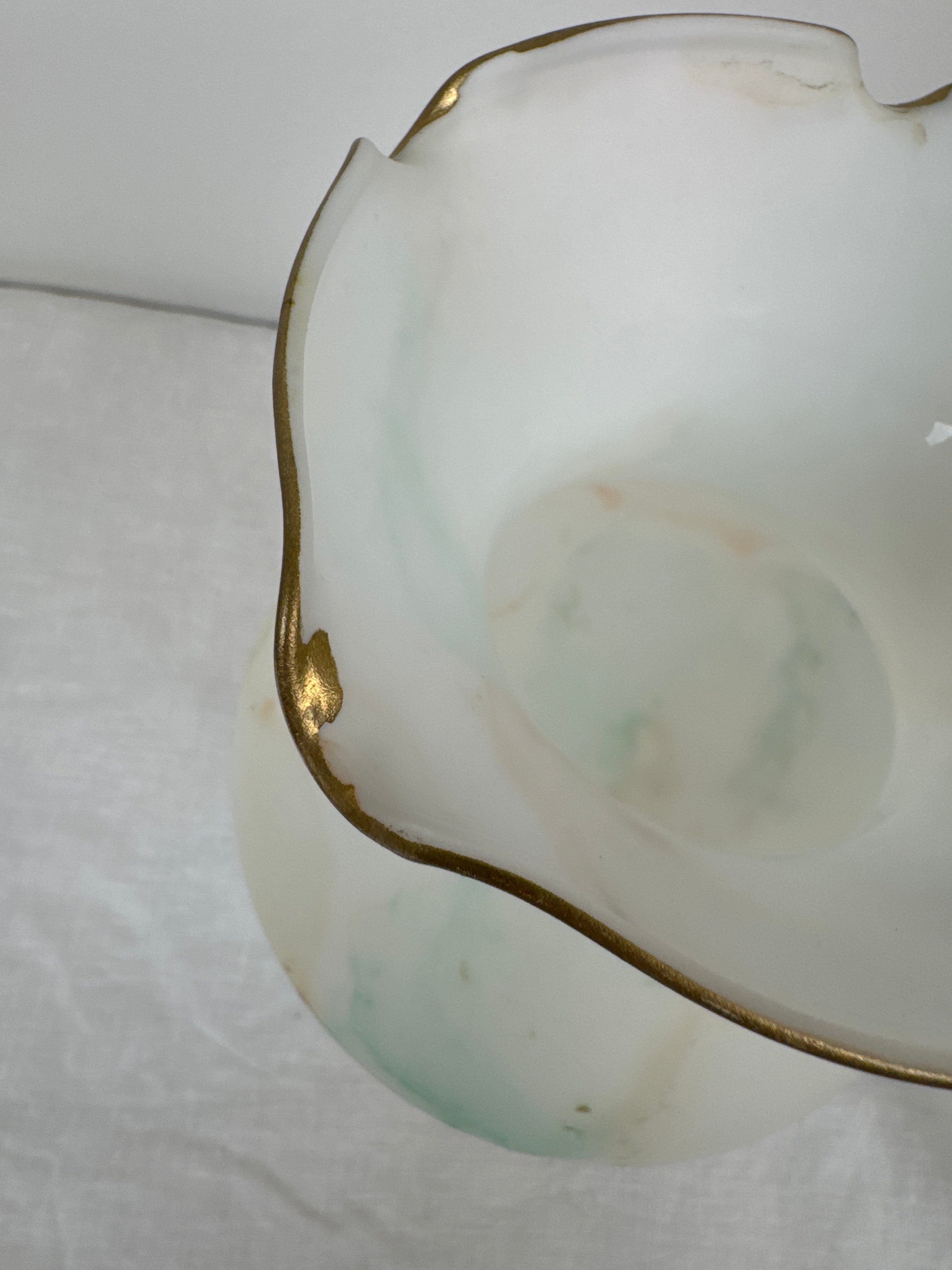 Vintage Satin Glass Vase with Ruffled Rim