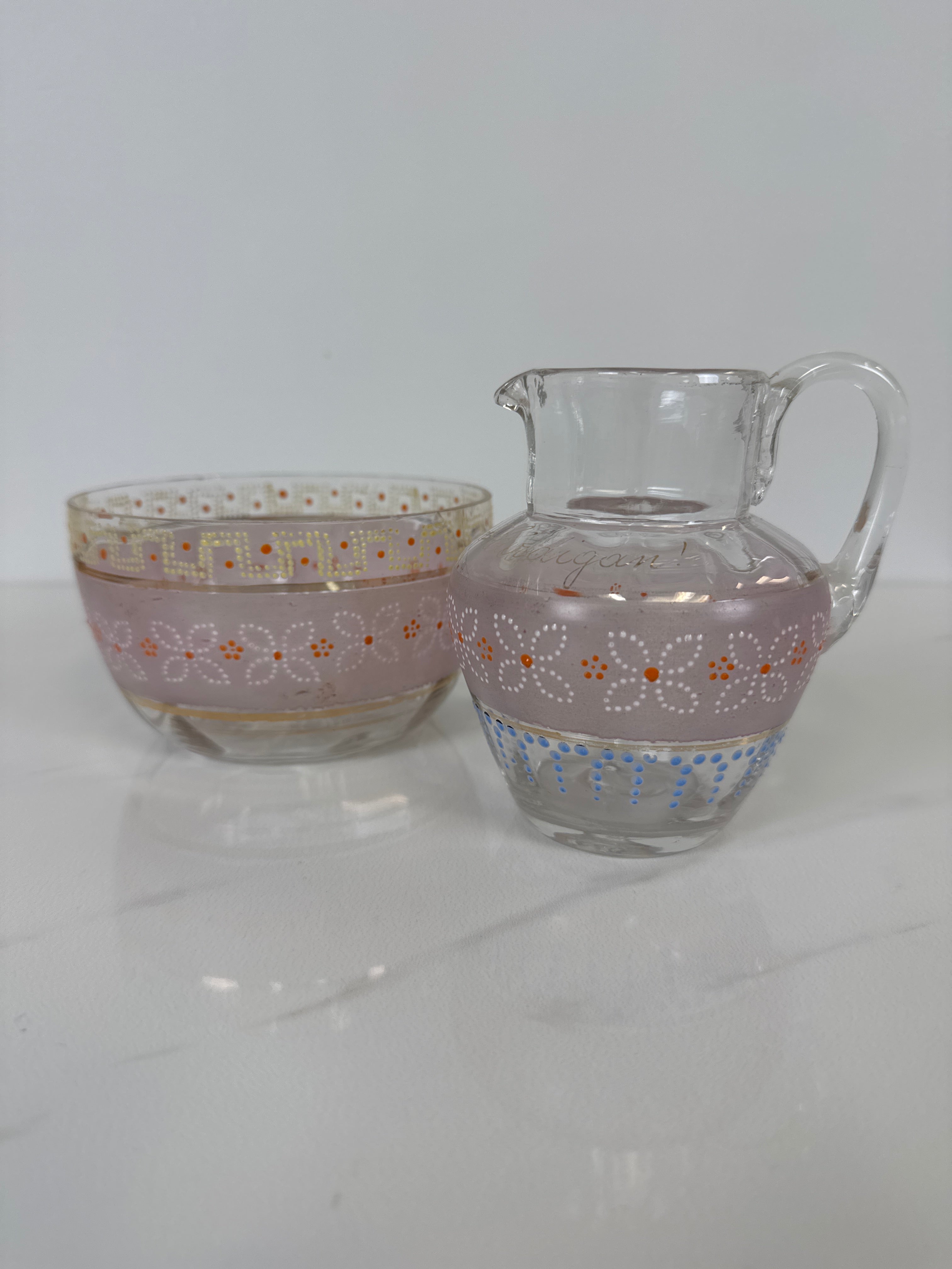 Antique Hand-blown Glass Bowl & Pitcher