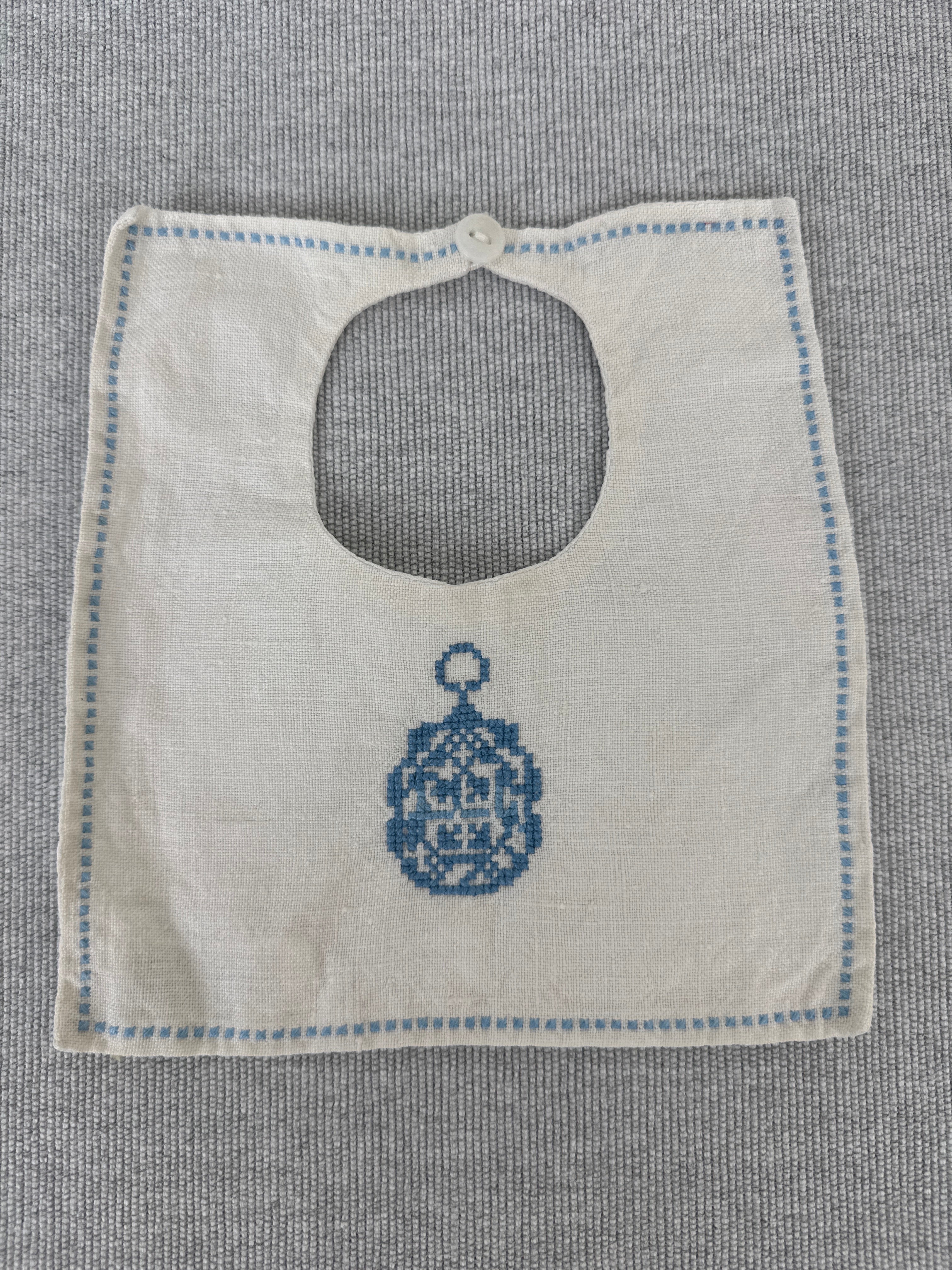 Vintage Pair of Hand-made Linen Baby Bibs