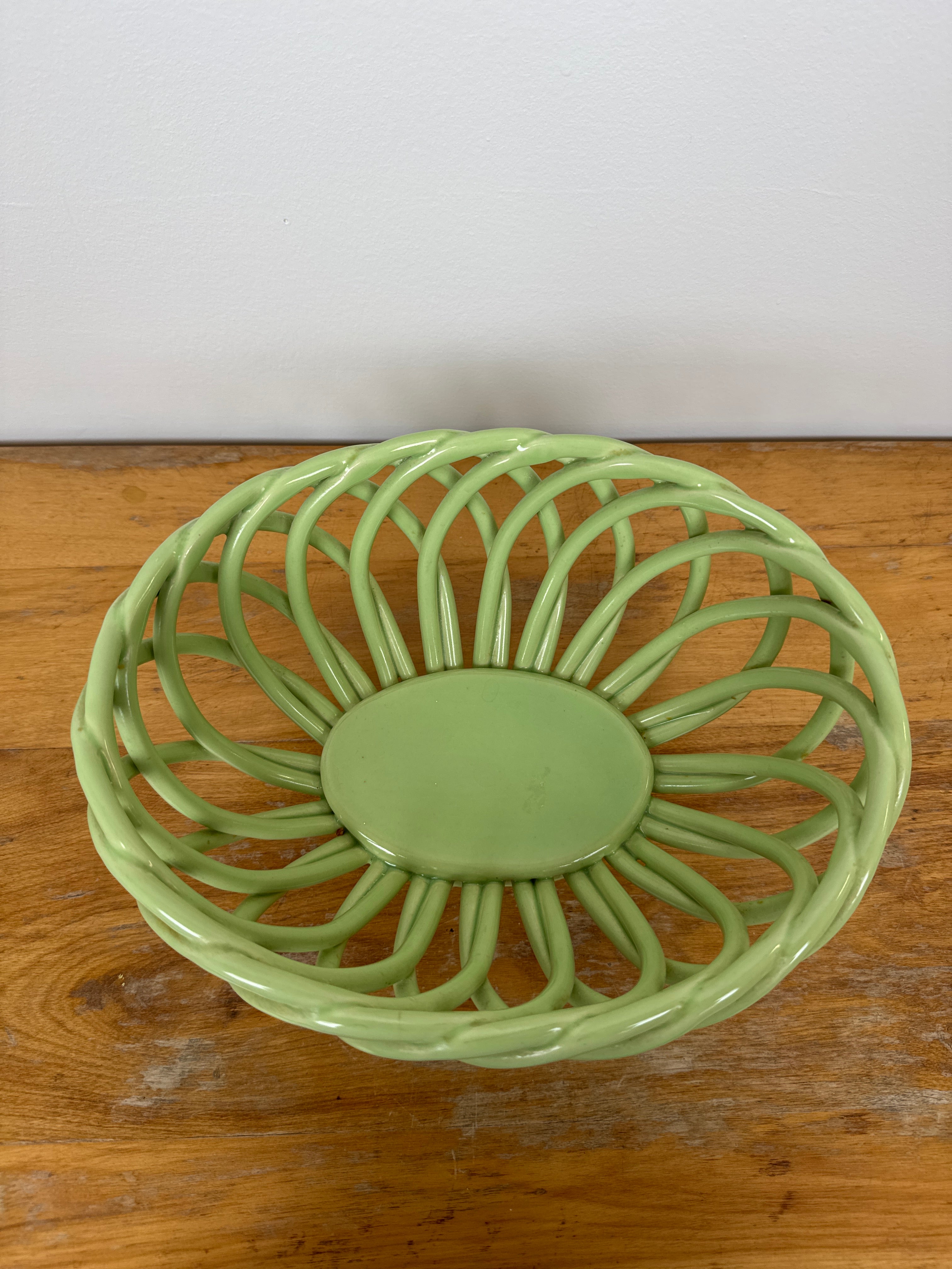Apple Green Ceramic Basket Bowl