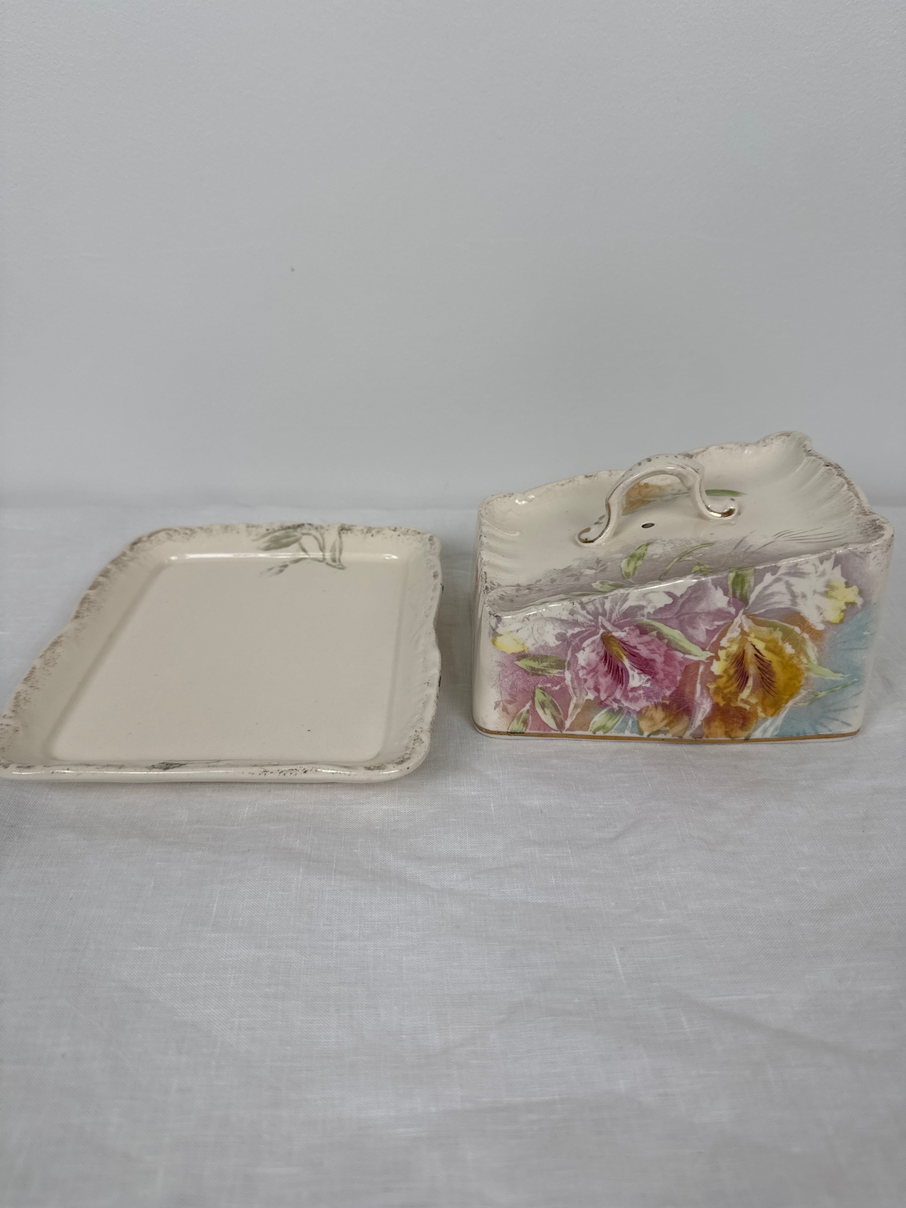 Antique Pastel Floral Cheese Keeper