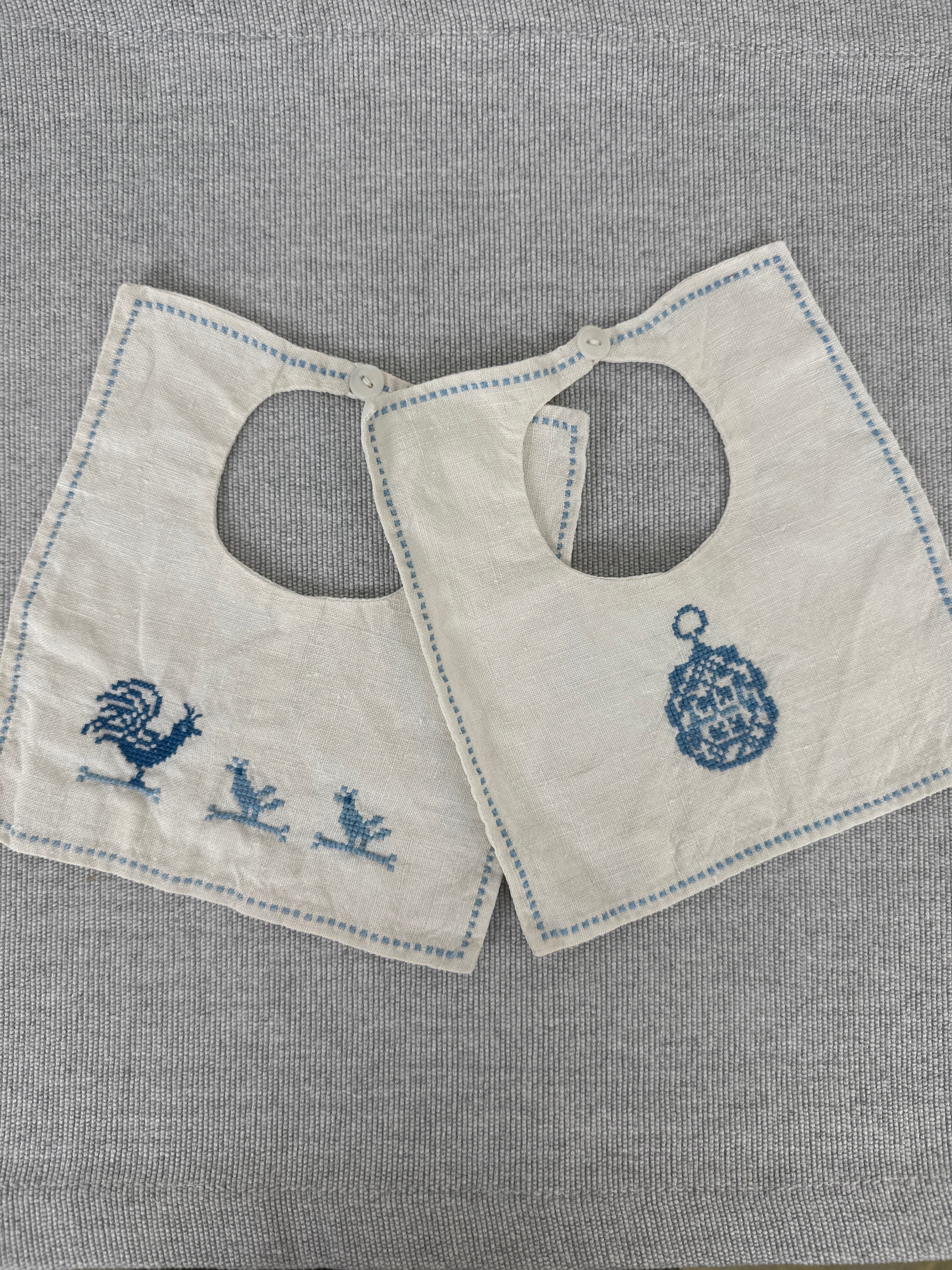 Vintage Pair of Hand-made Linen Baby Bibs