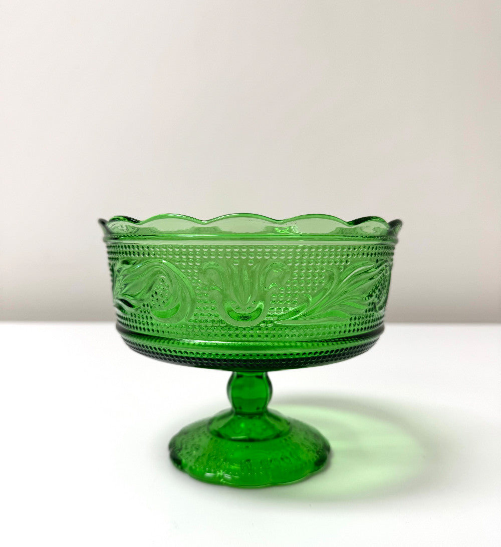 Vintage Emerald Green Footed Bowl|7840