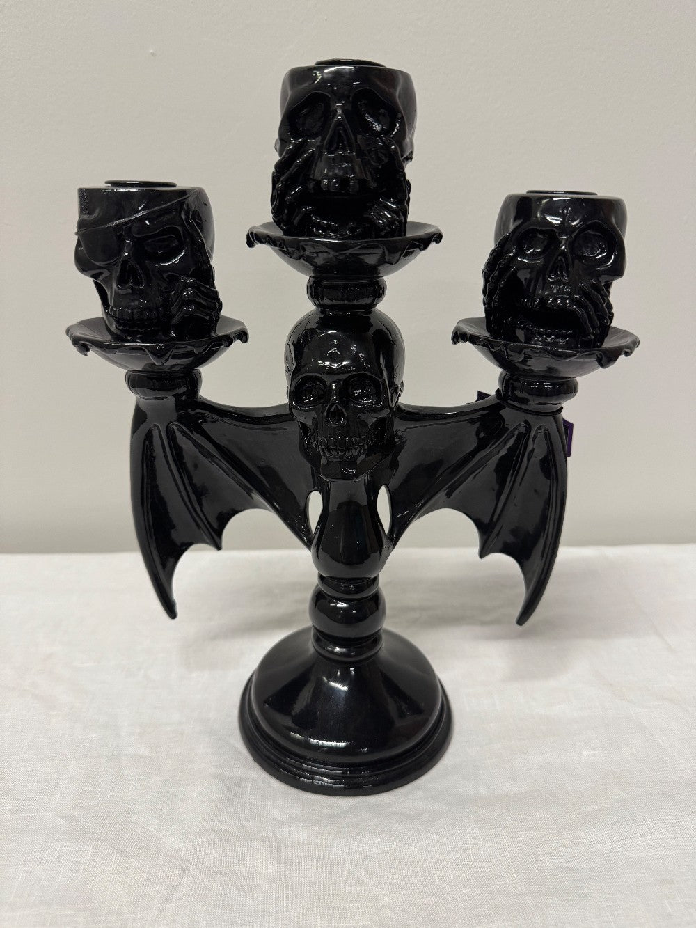 Gloss Black Scary Skulls Three-arm Candle Holder|963