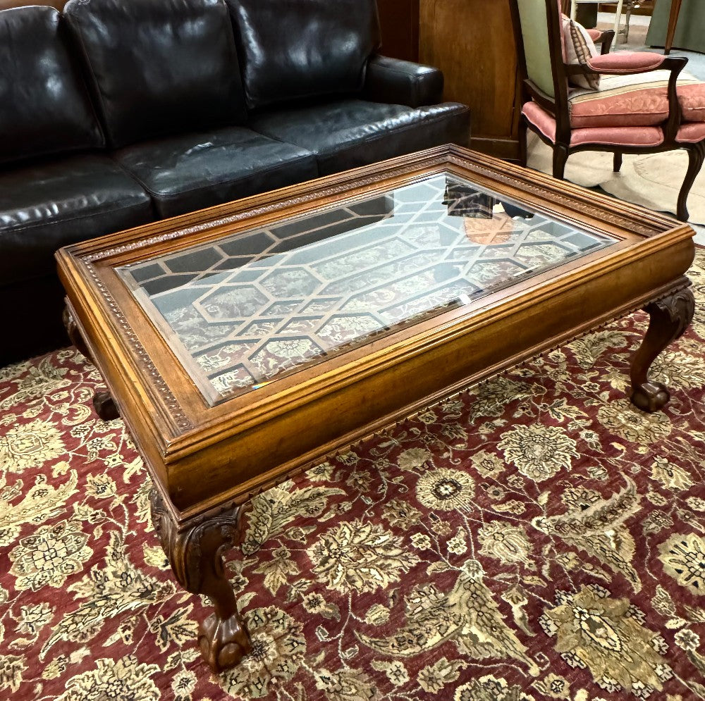 Maple Coffee with Fretwork and Glass Top (48"W x 34"D)|4765