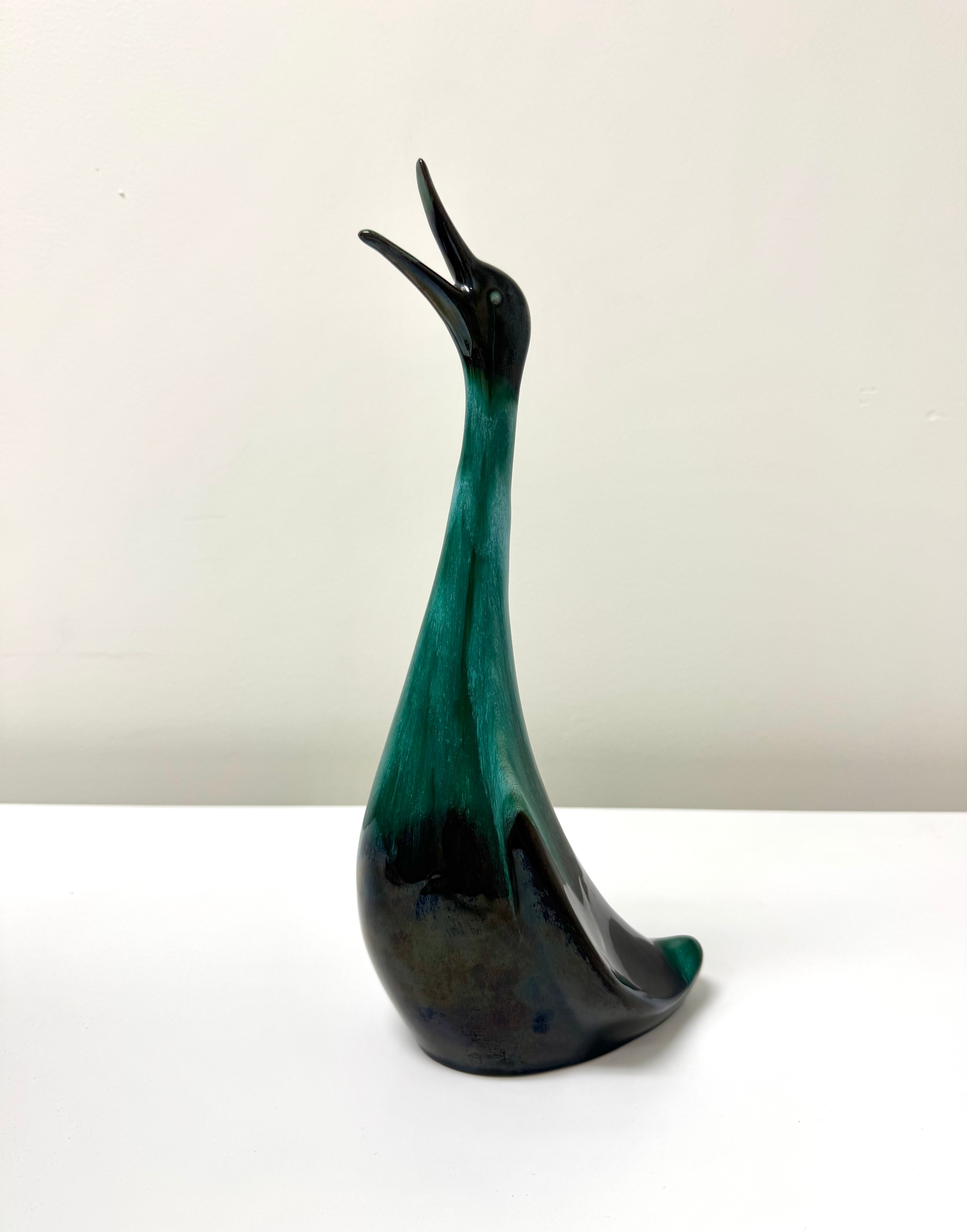 Turquoise-to-Black Drip-glaze Stylized Duck