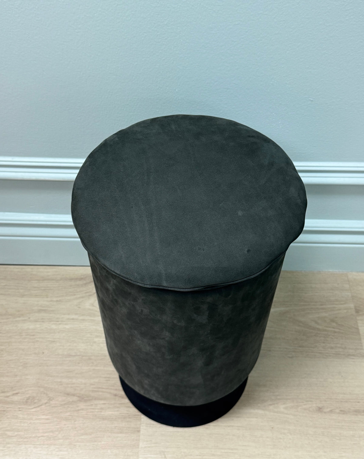 Steel Gray Suede Cylinder Stool