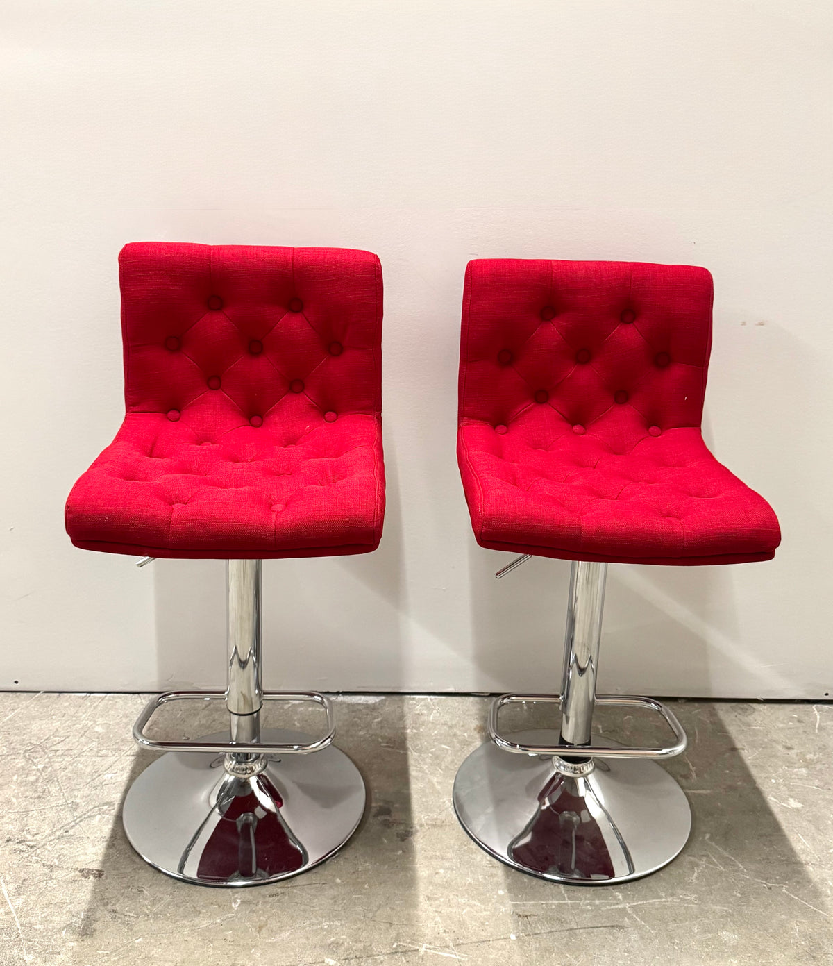 Red Tufted Linen Adjustable Stools Set of 2