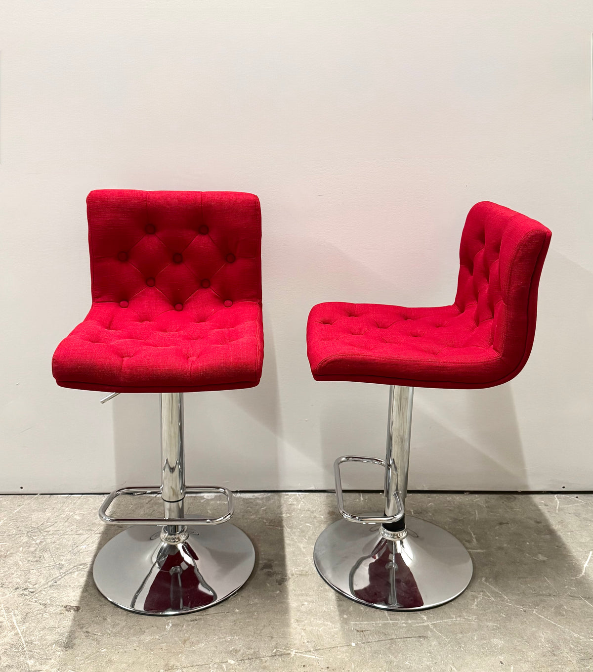Red Tufted Linen Adjustable Stools Set of 2