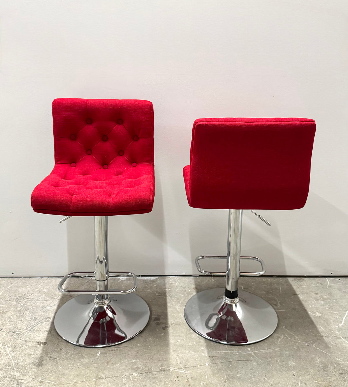 Red Tufted Linen Adjustable Stools Set of 2