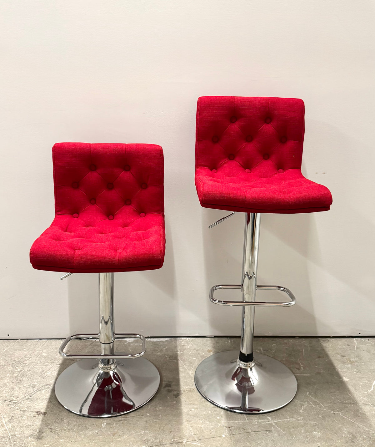 Red Tufted Linen Adjustable Stools Set of 2