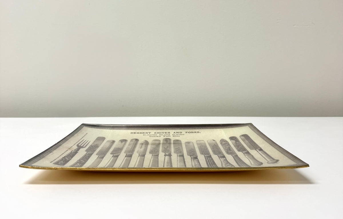 TWO'S COMPANY Antique Flatware Glass Tray