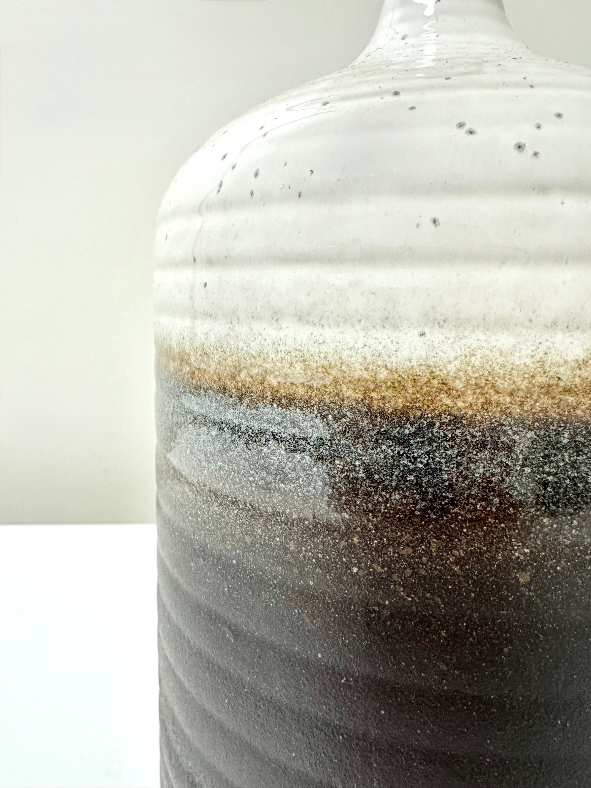Brown & White Ribbed Jug Vase