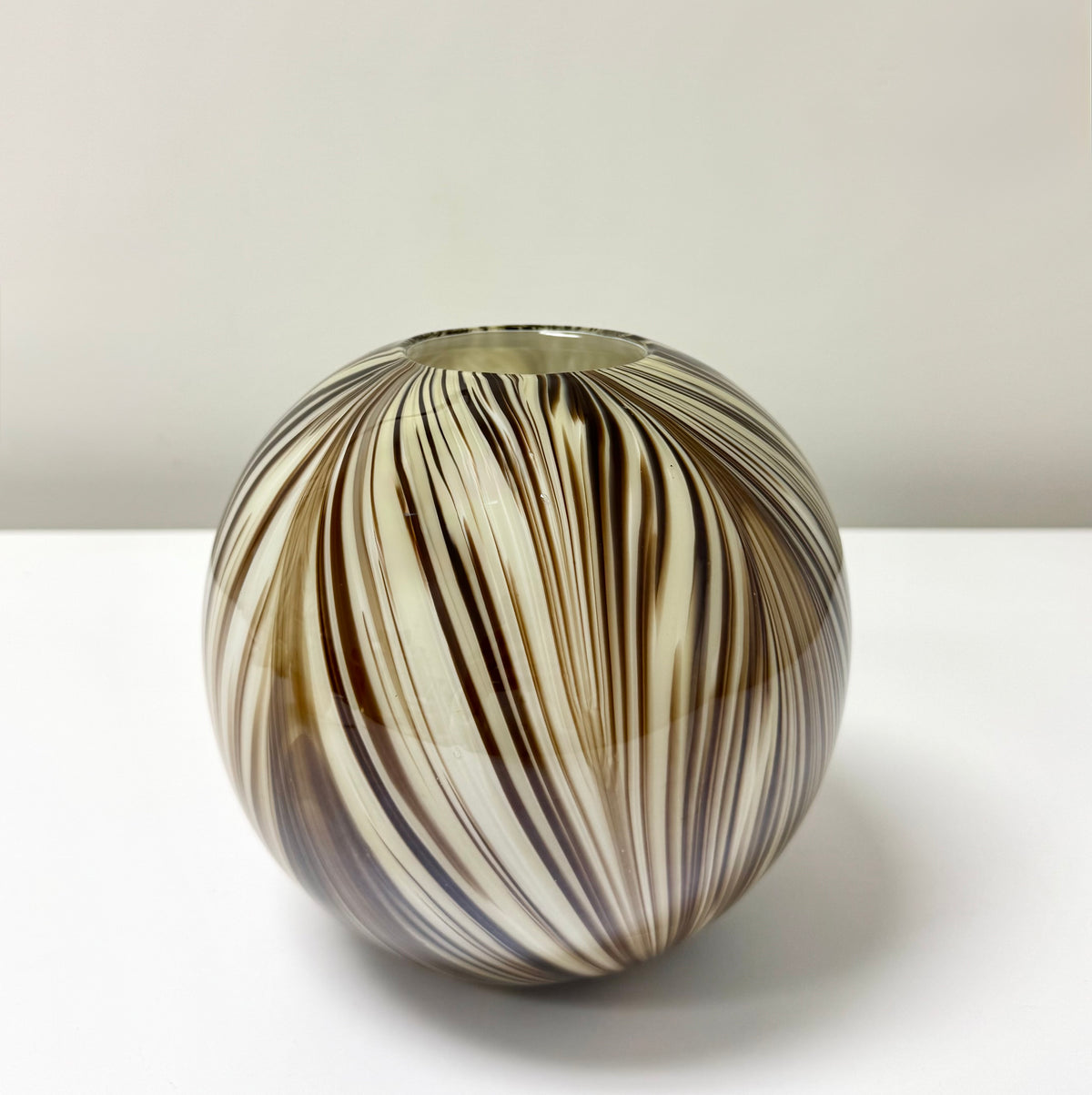Cream with Brown Swirl Ball Vase