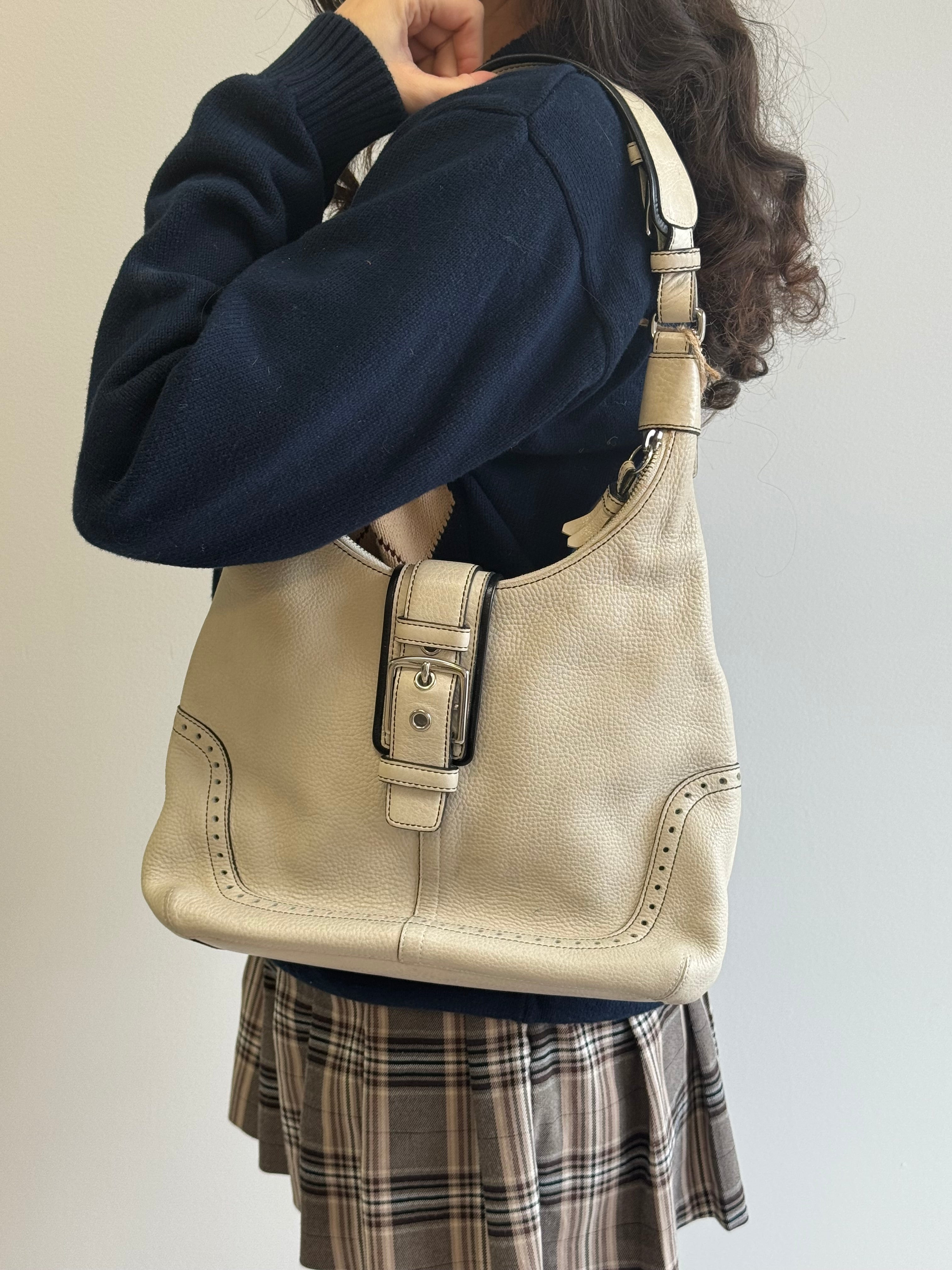 COACH 'Hamptons Hobo' Chalk Pebble Leather Shoulder Bag