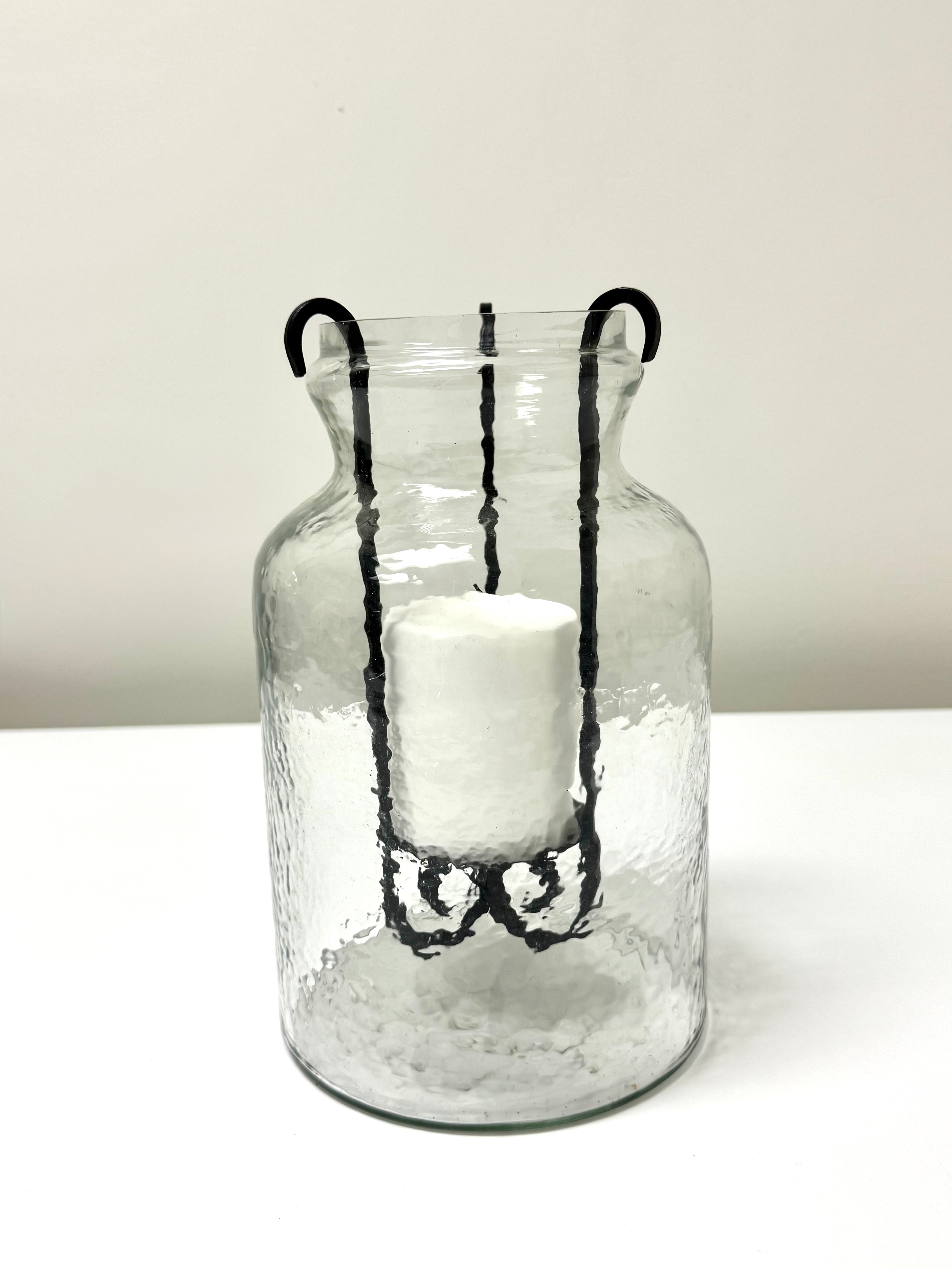 Wavy Glass Hurricane with Candle Holder