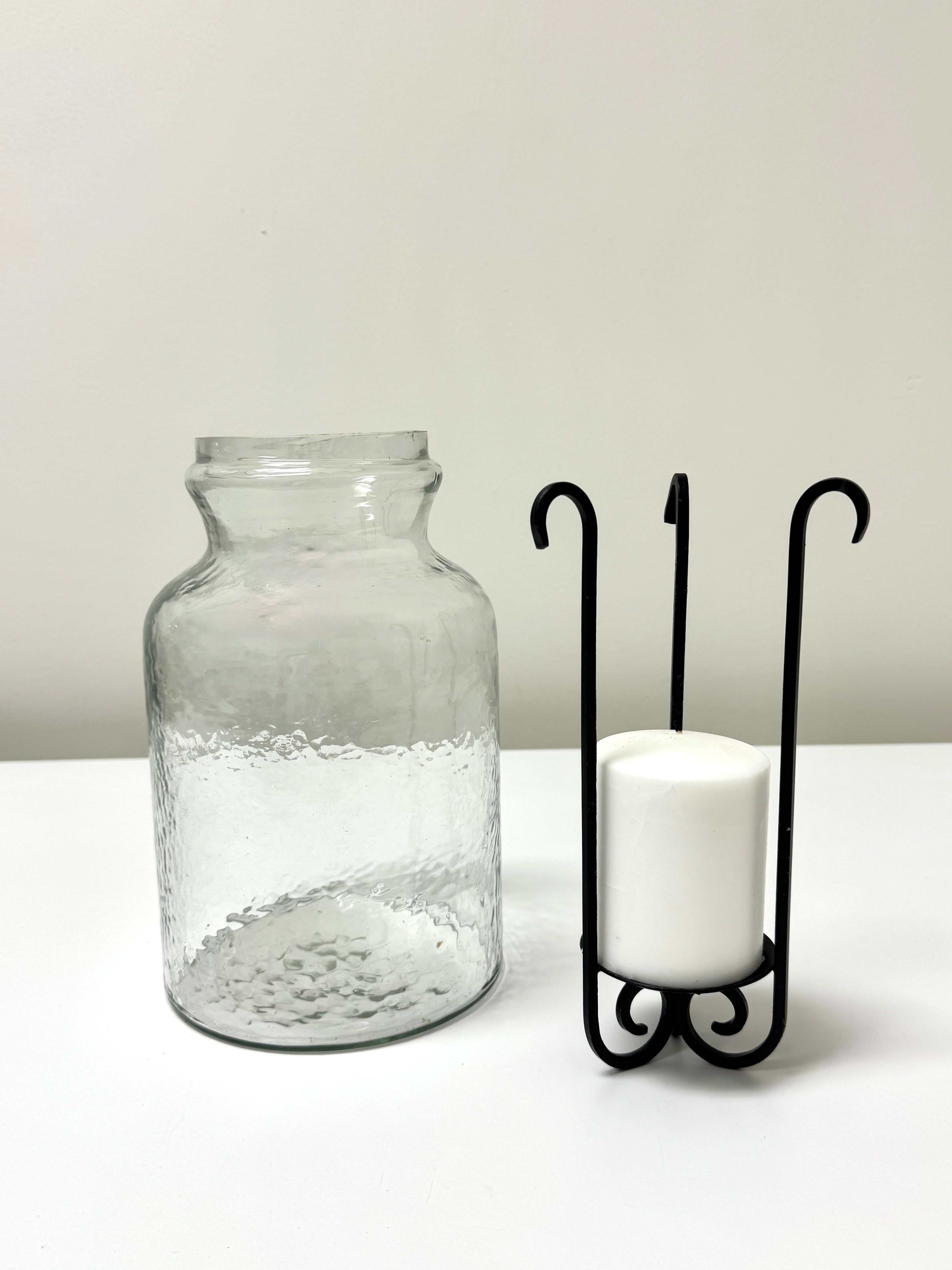 Wavy Glass Hurricane with Candle Holder