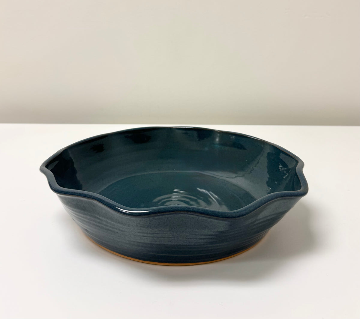 Dark Teal Scalloped Pottery Bowl