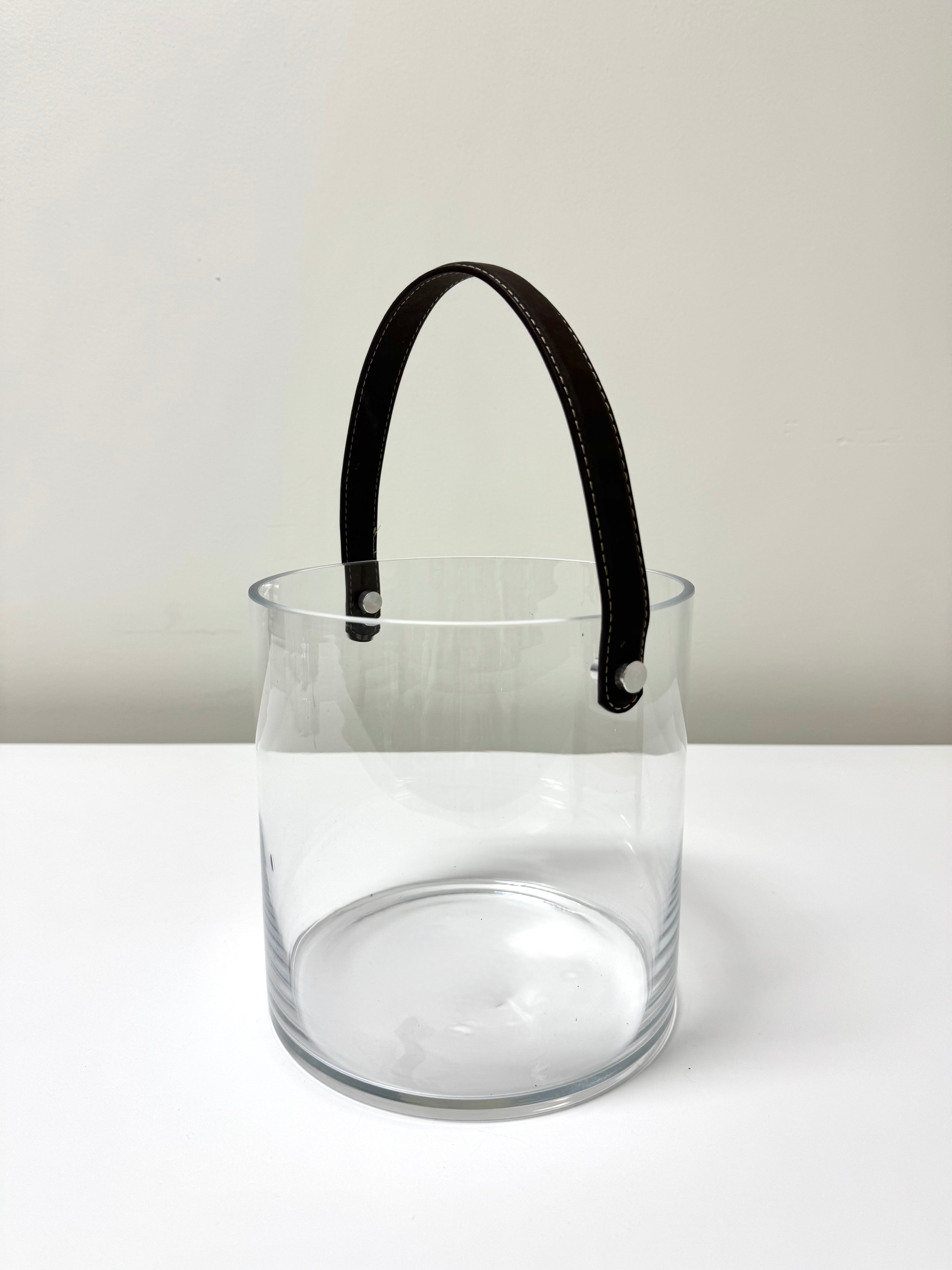 Glass Bucket with Leather Handle
