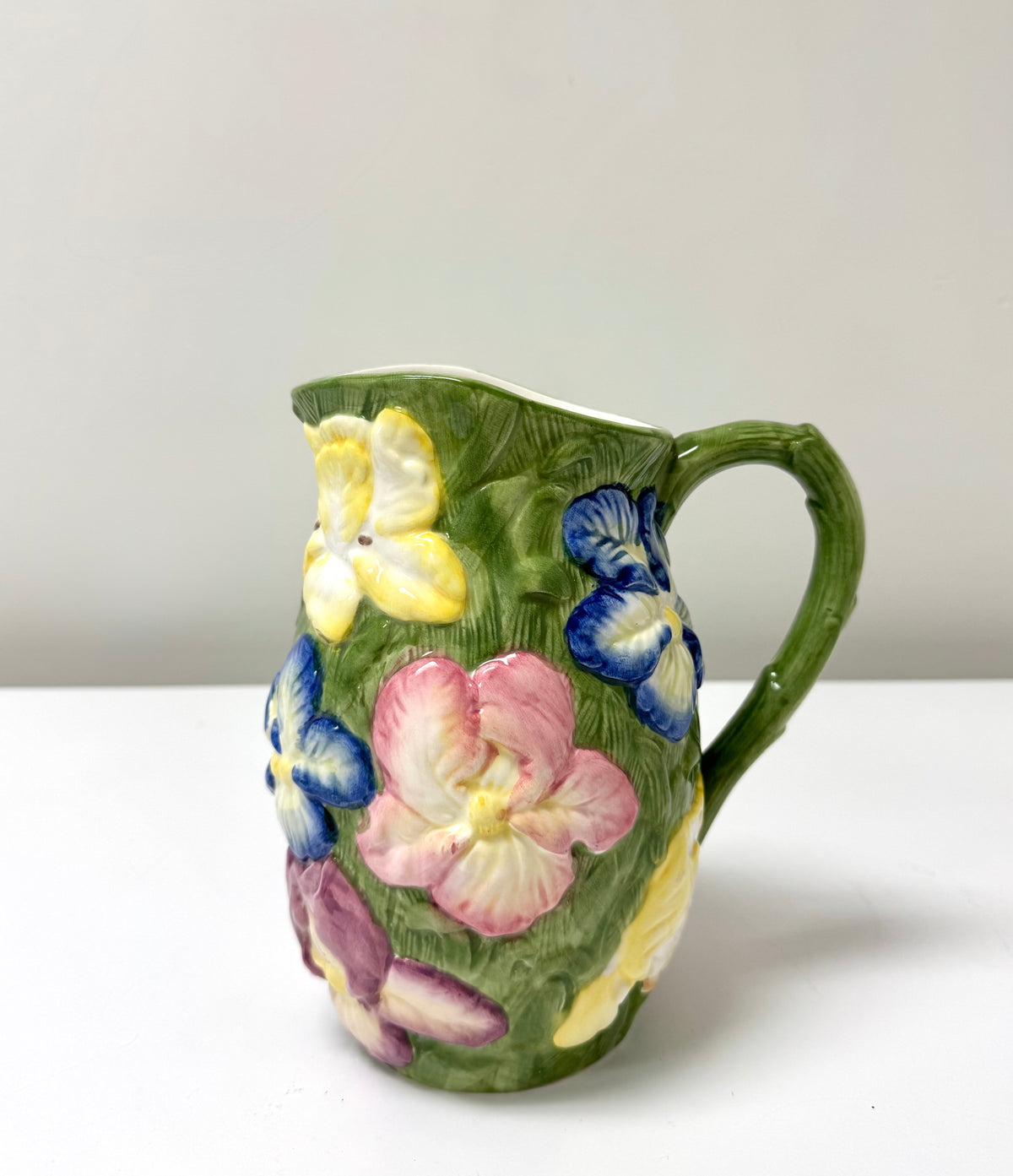 Vintage Majolica Irises Pitcher
