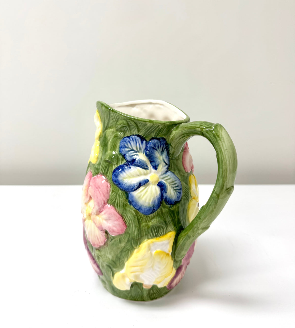 Vintage Majolica Irises Pitcher