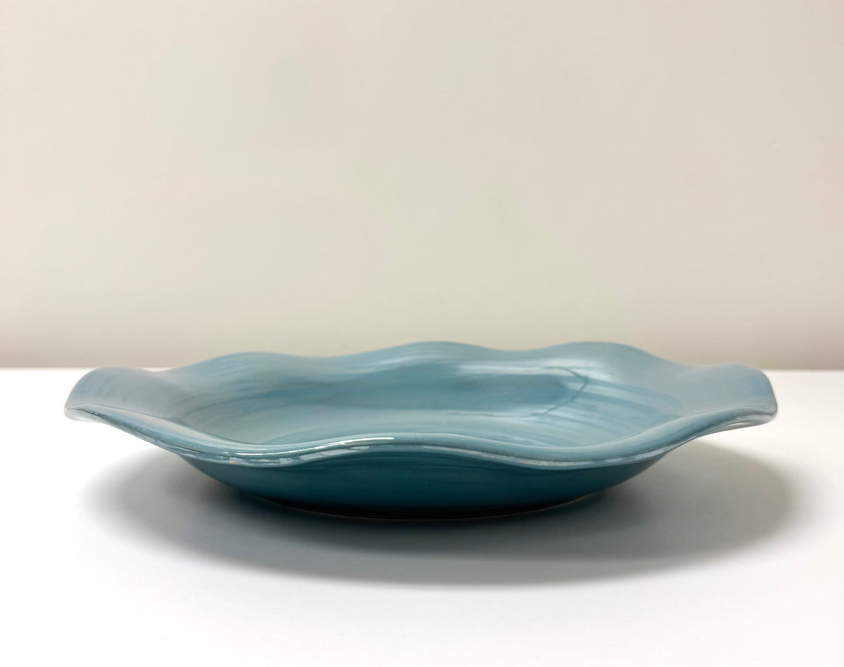Blue Swirl Glass Ruffle Bowl