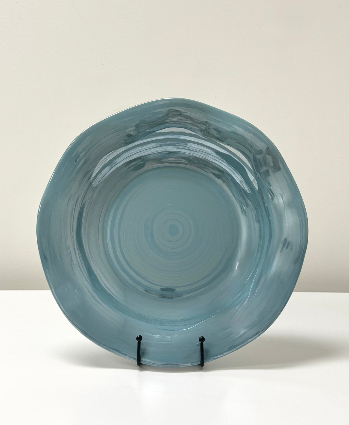 Blue Swirl Glass Ruffle Bowl