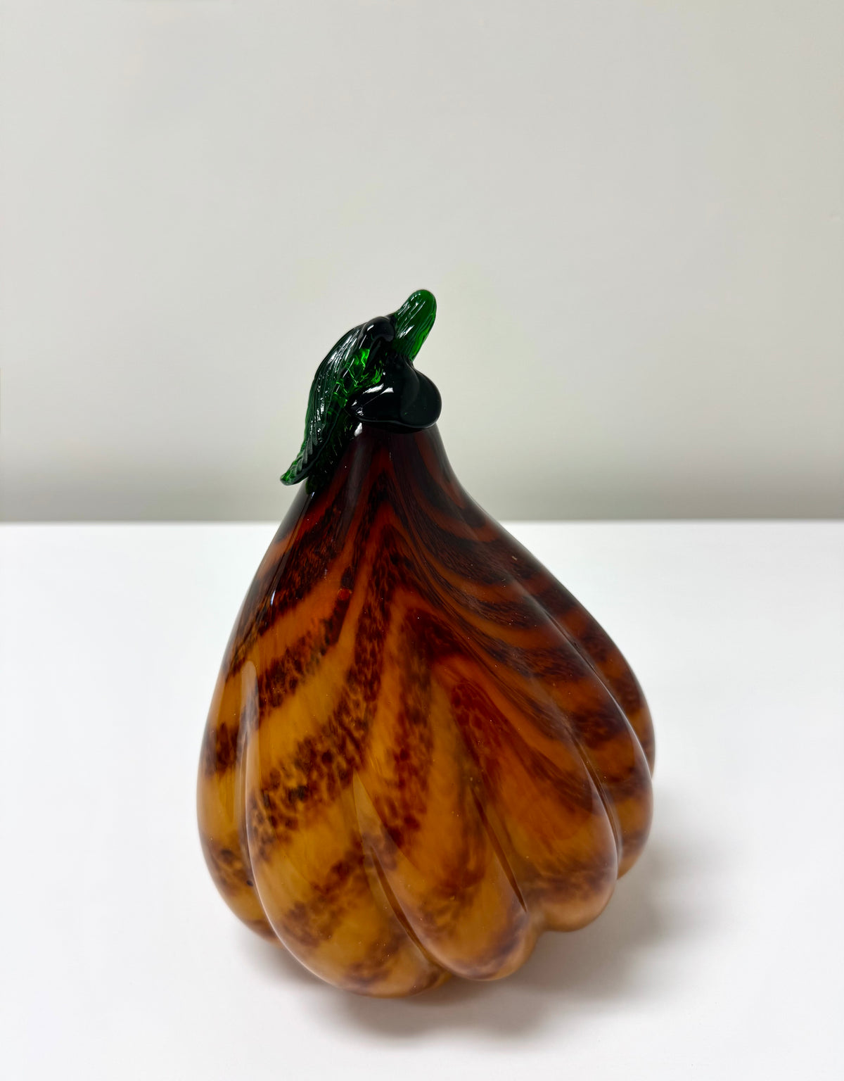 Orange & Brown Striped Art Glass Pumpkin