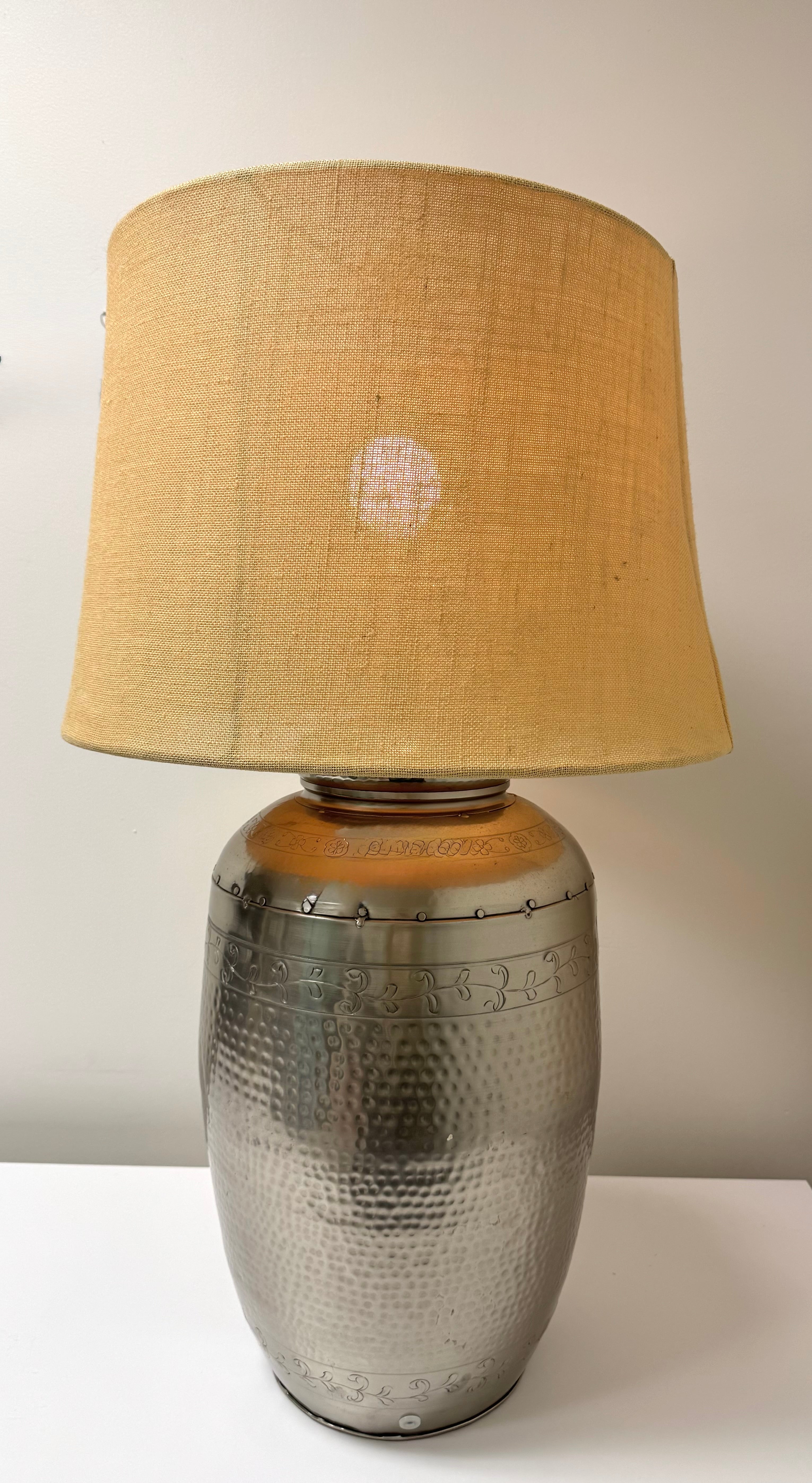 POTTERY BARN Hammered Silver Metal Lamp