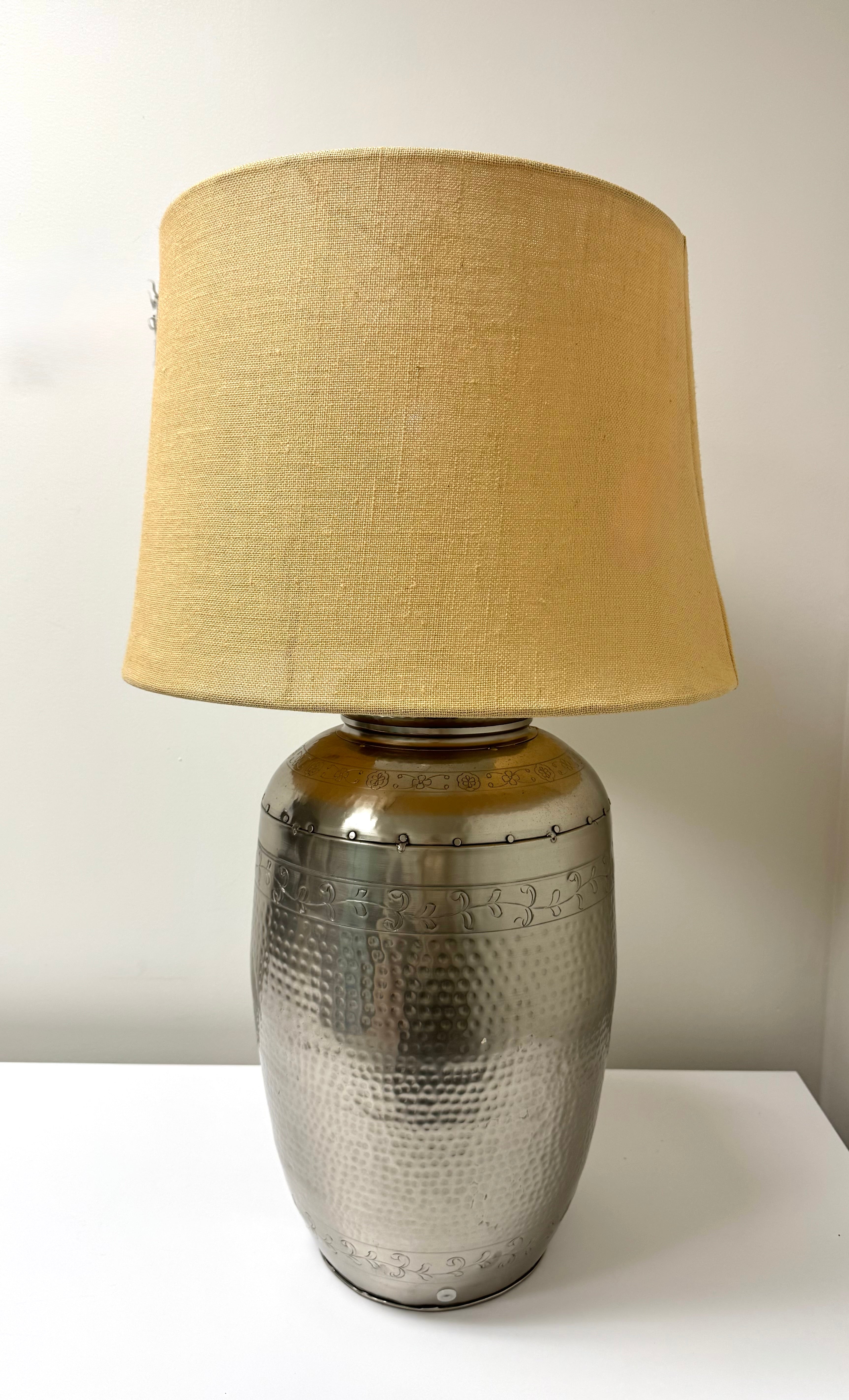 POTTERY BARN Hammered Silver Metal Lamp