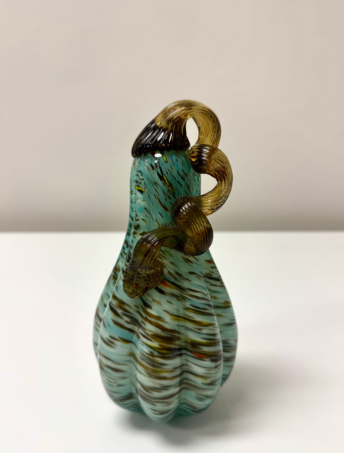 Light Blue & Brown Swirl Art Glass Gourd