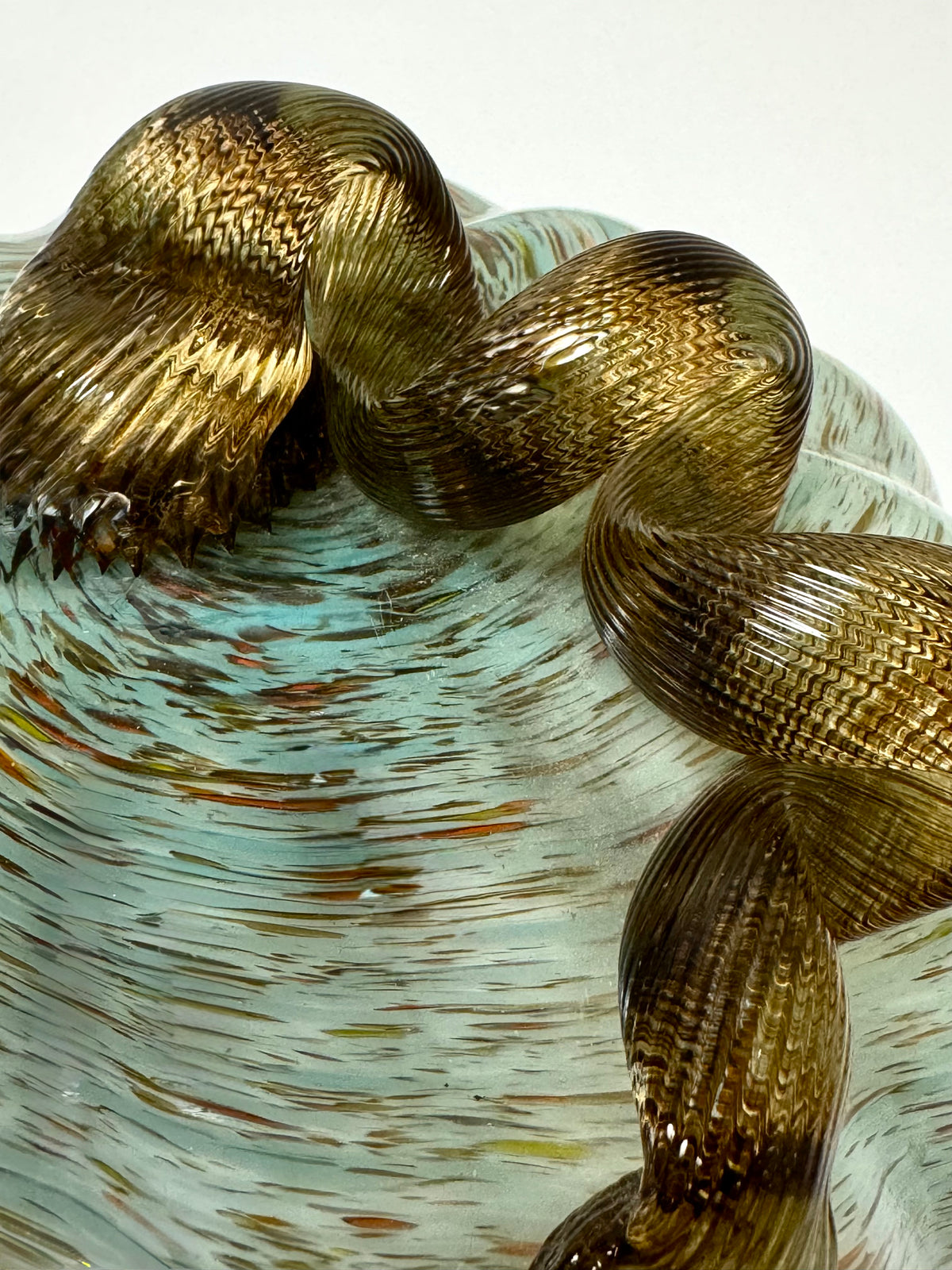 Light Blue & Brown Swirl Art Glass Pumpkin