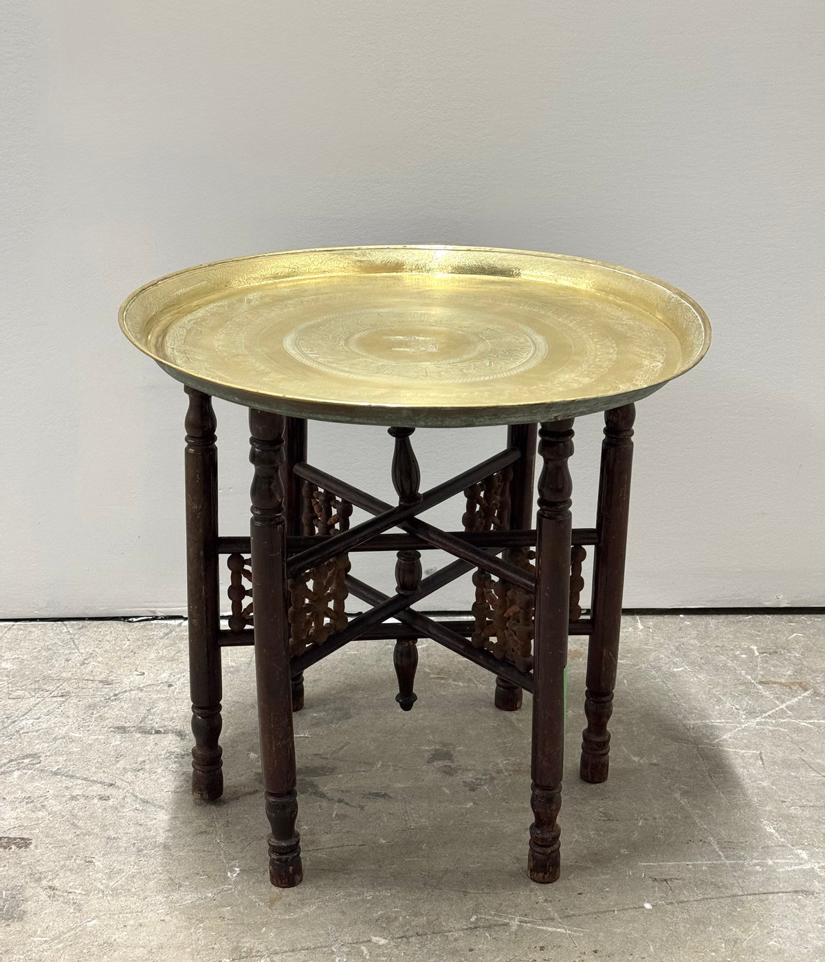 Vintage Moroccan Folding Brass Tray Table