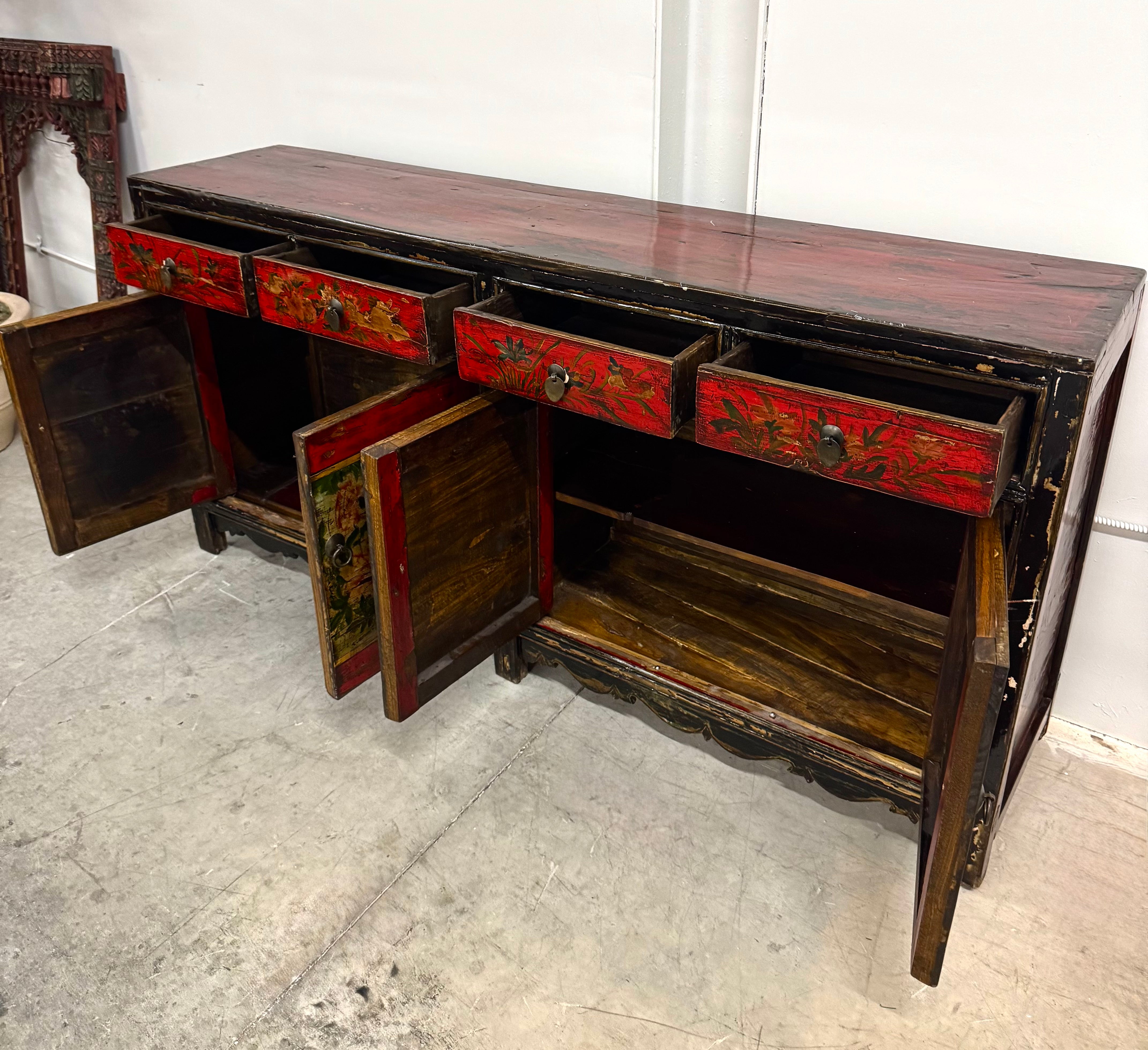 Rustic Asian Hand-painted Sideboard