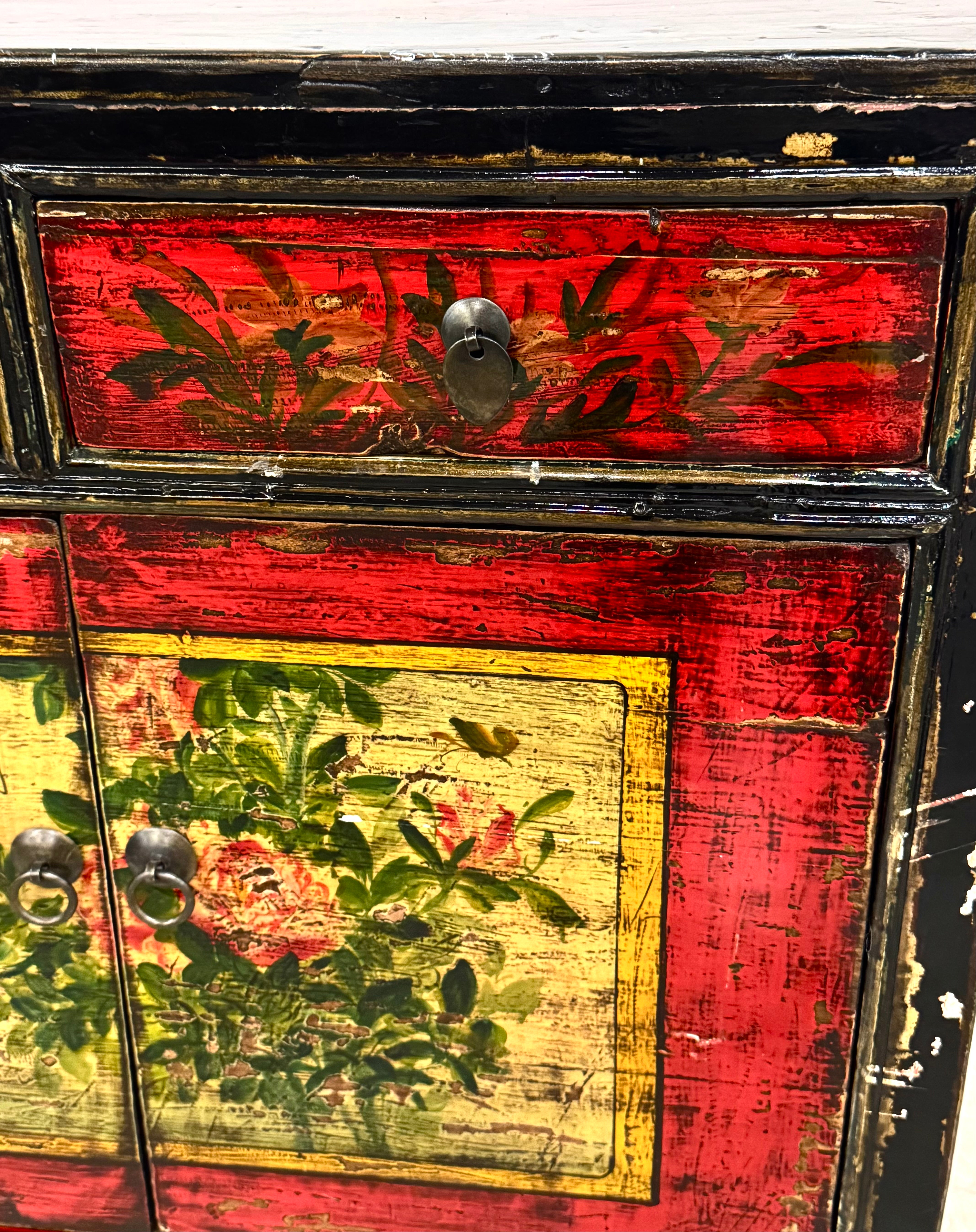 Rustic Asian Hand-painted Sideboard