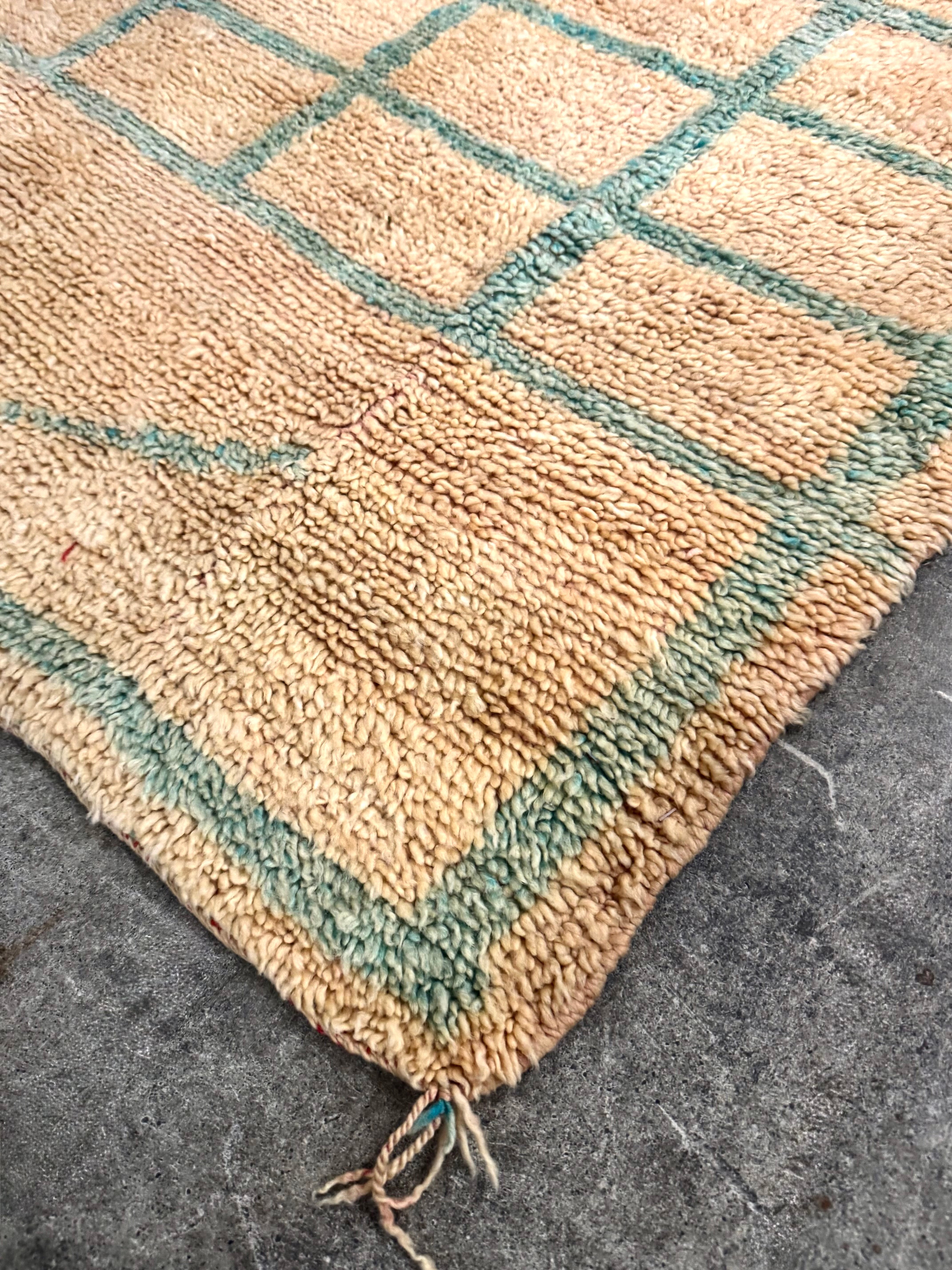 Natural Berber 12' x 4' Runner with Teal Grid