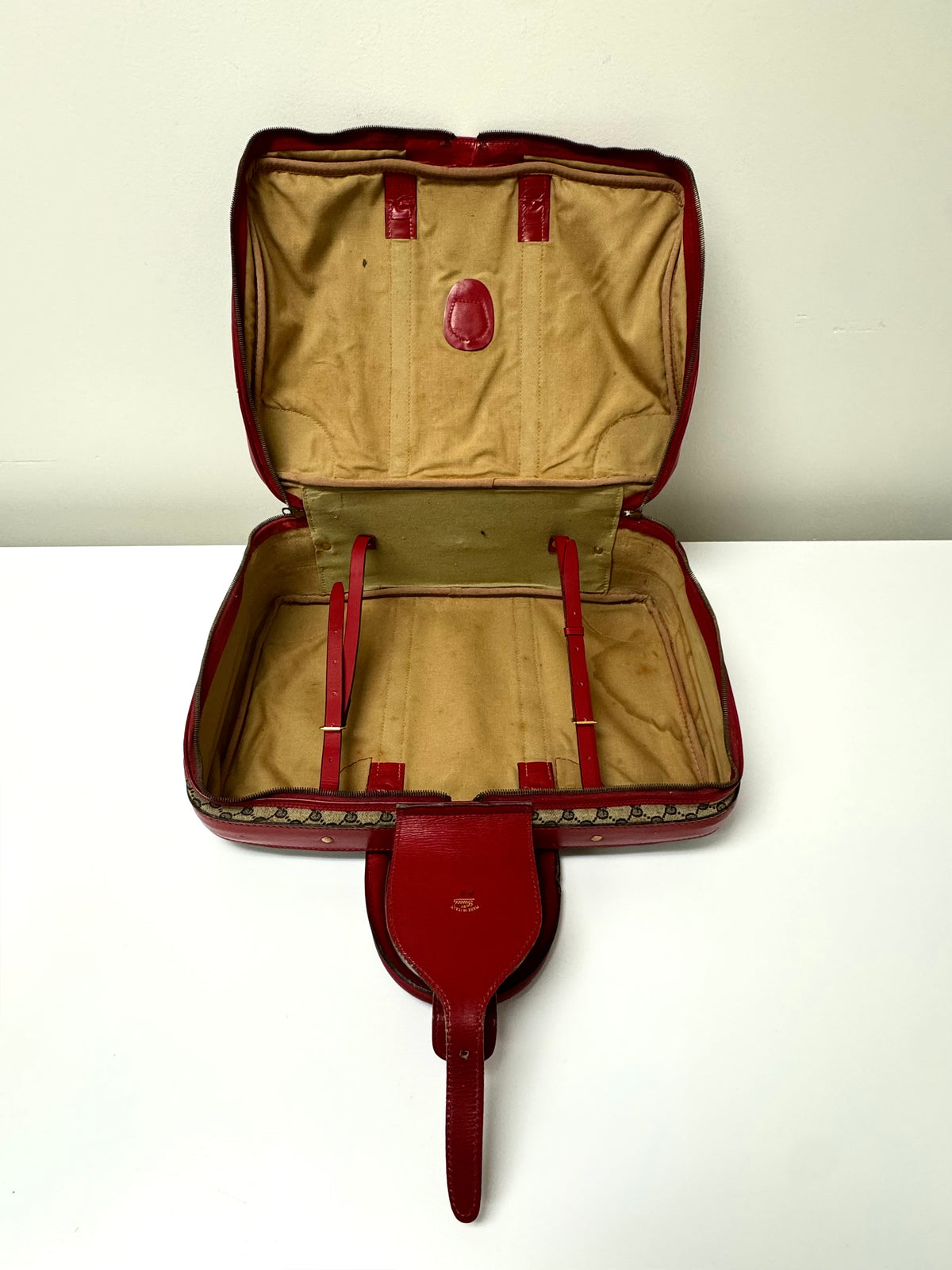 Vintage 1950s GUCCI Canvas & Red Leather Suitcase
