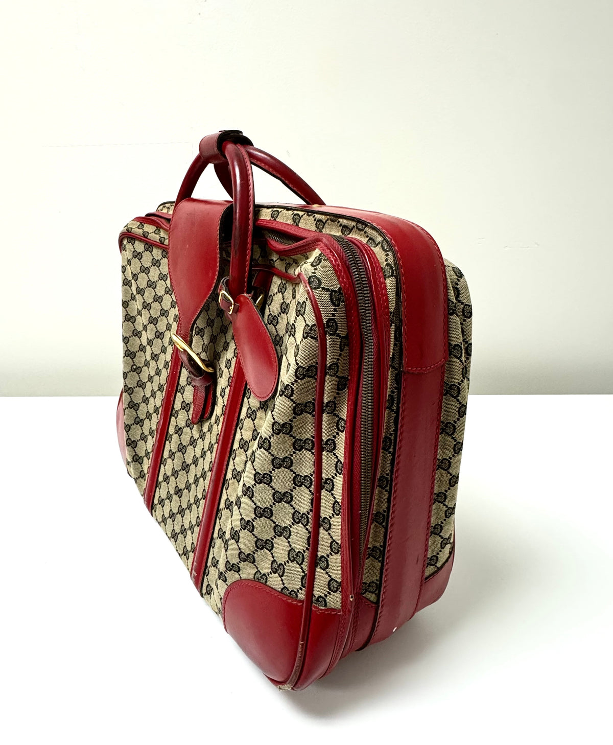 Vintage 1950s GUCCI Canvas & Red Leather Suitcase