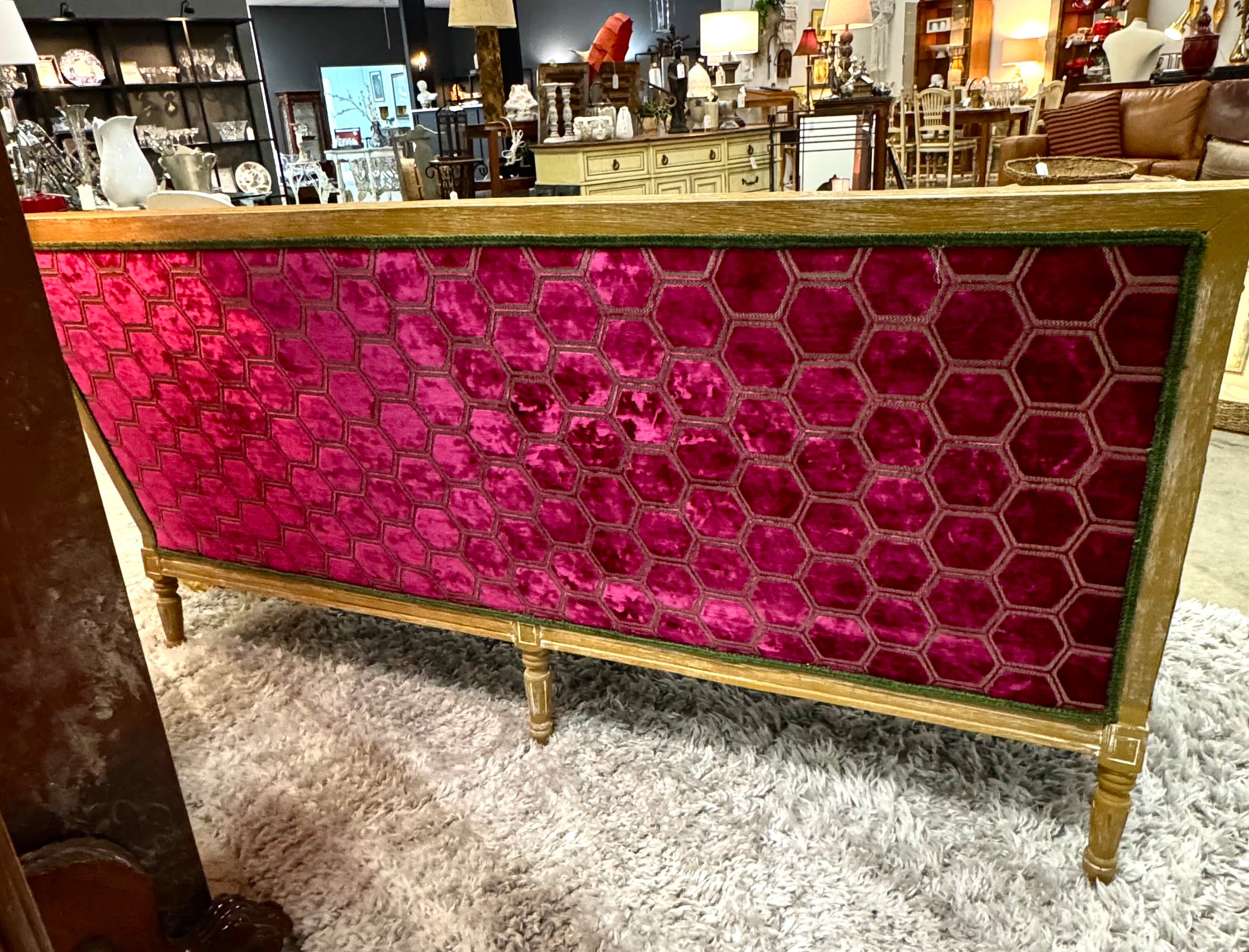 Louis XVI Fuchsia & Brown Velvet Settee