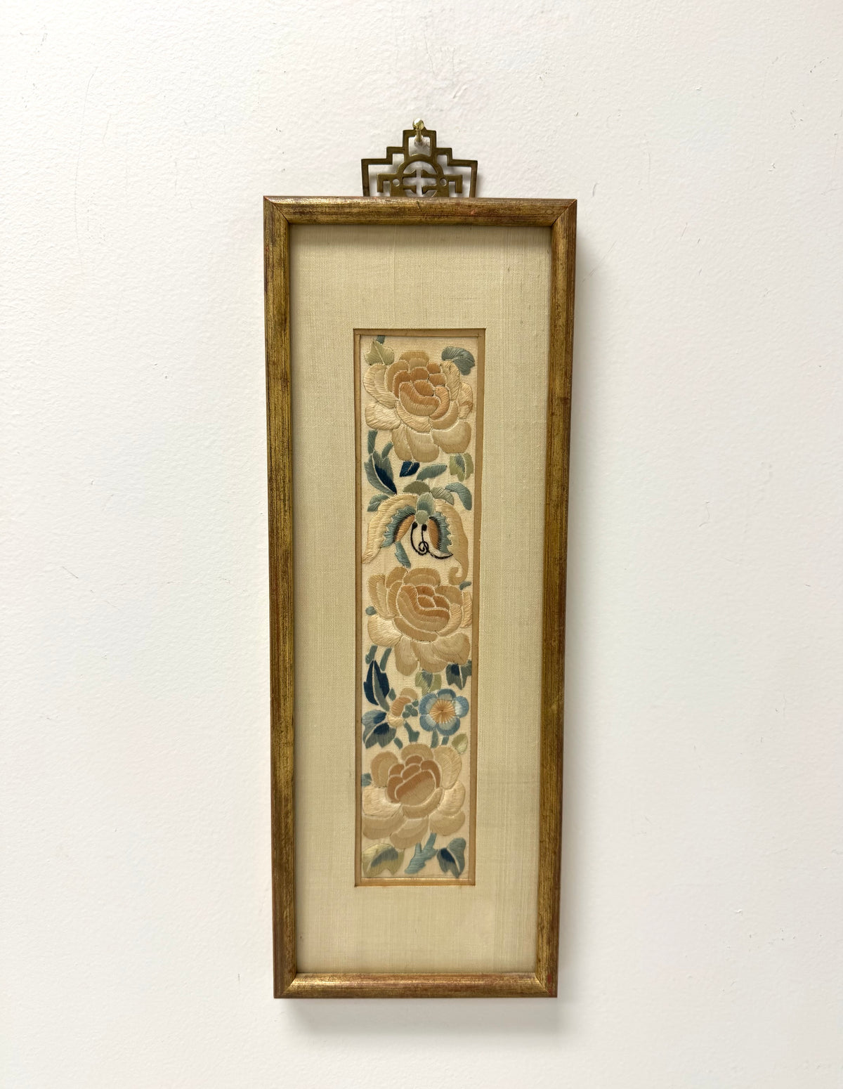 Vintage Floral Silk Embroidery Framed Panel
