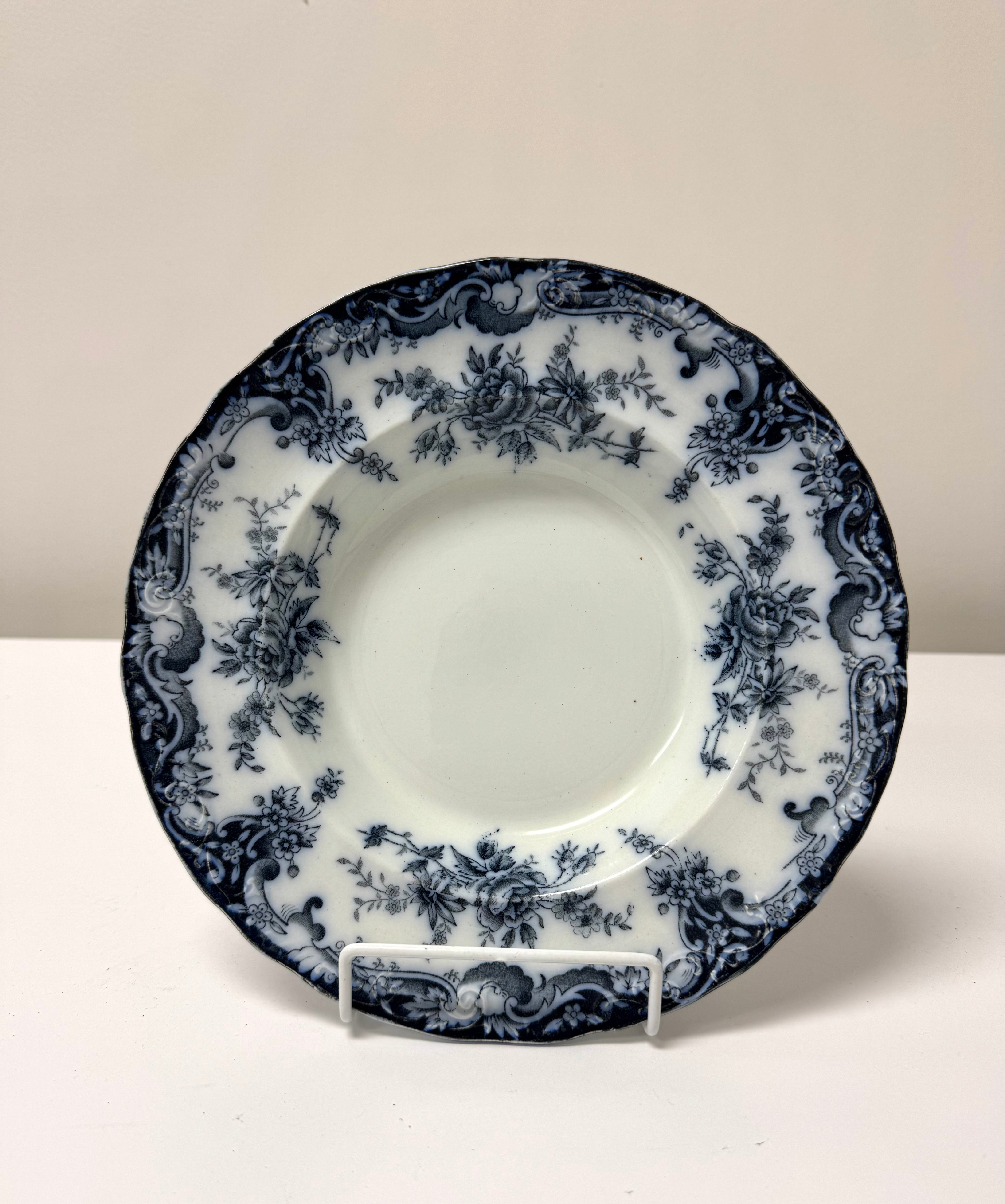 Antique BAKER & CO 'Flora' Flow Blue Rim Soups Set of 6